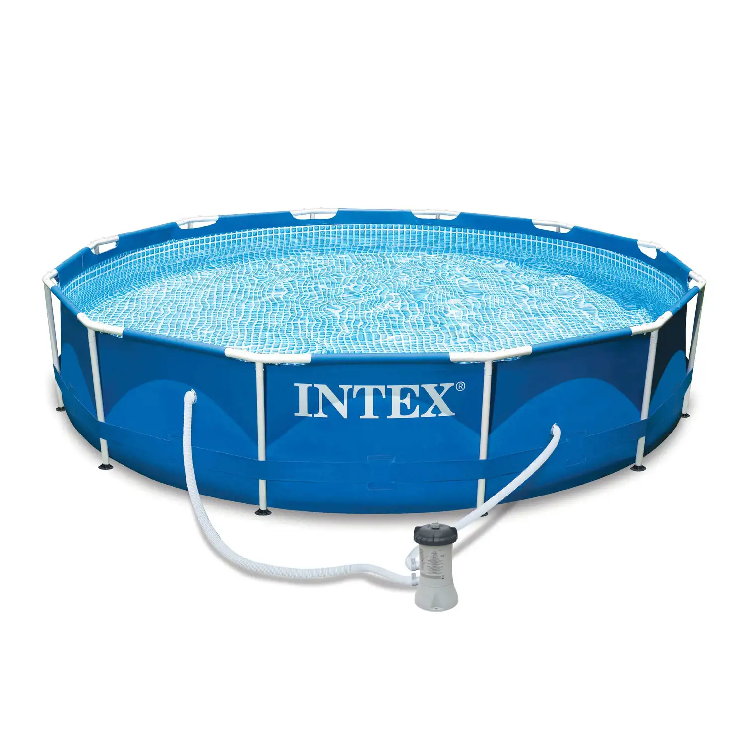 Intex 12′ x 30″ Round Metal Frame Above Ground Pool, Filter, Cover, & Maintenance Kit