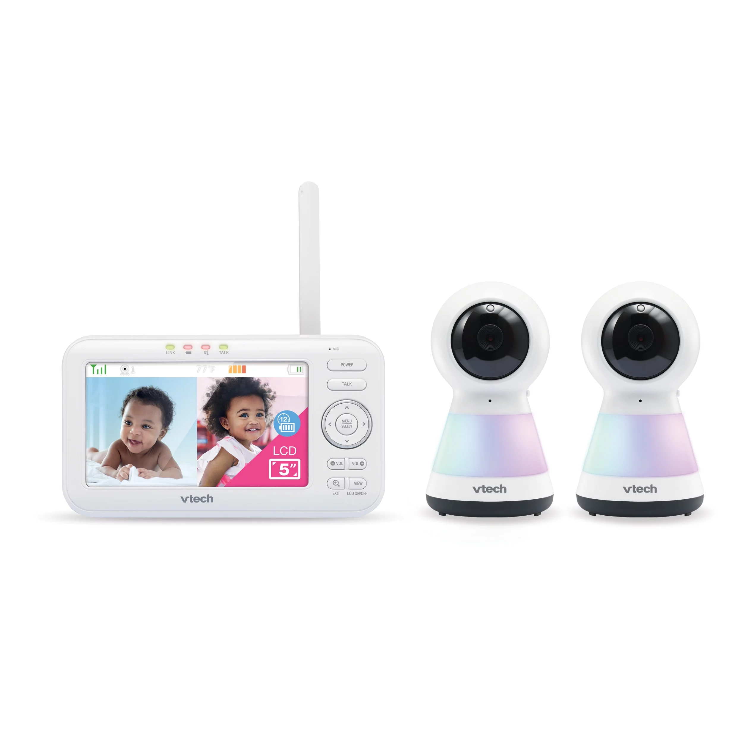 VTech 2 Camera 5″ Digital Video Baby Monitor with Pan Scan and Night Light, VM5255-2, White