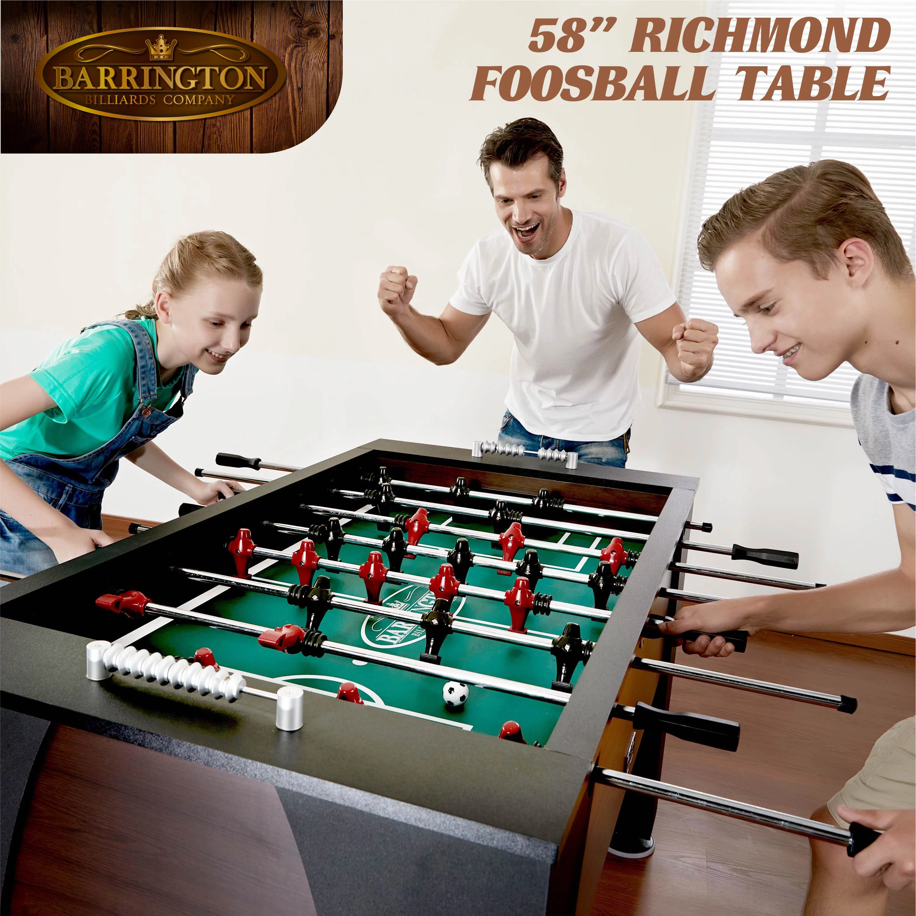 Barrington 58?? Richmond Foosball Table Competition Size, Accessories Included, Brown/Black