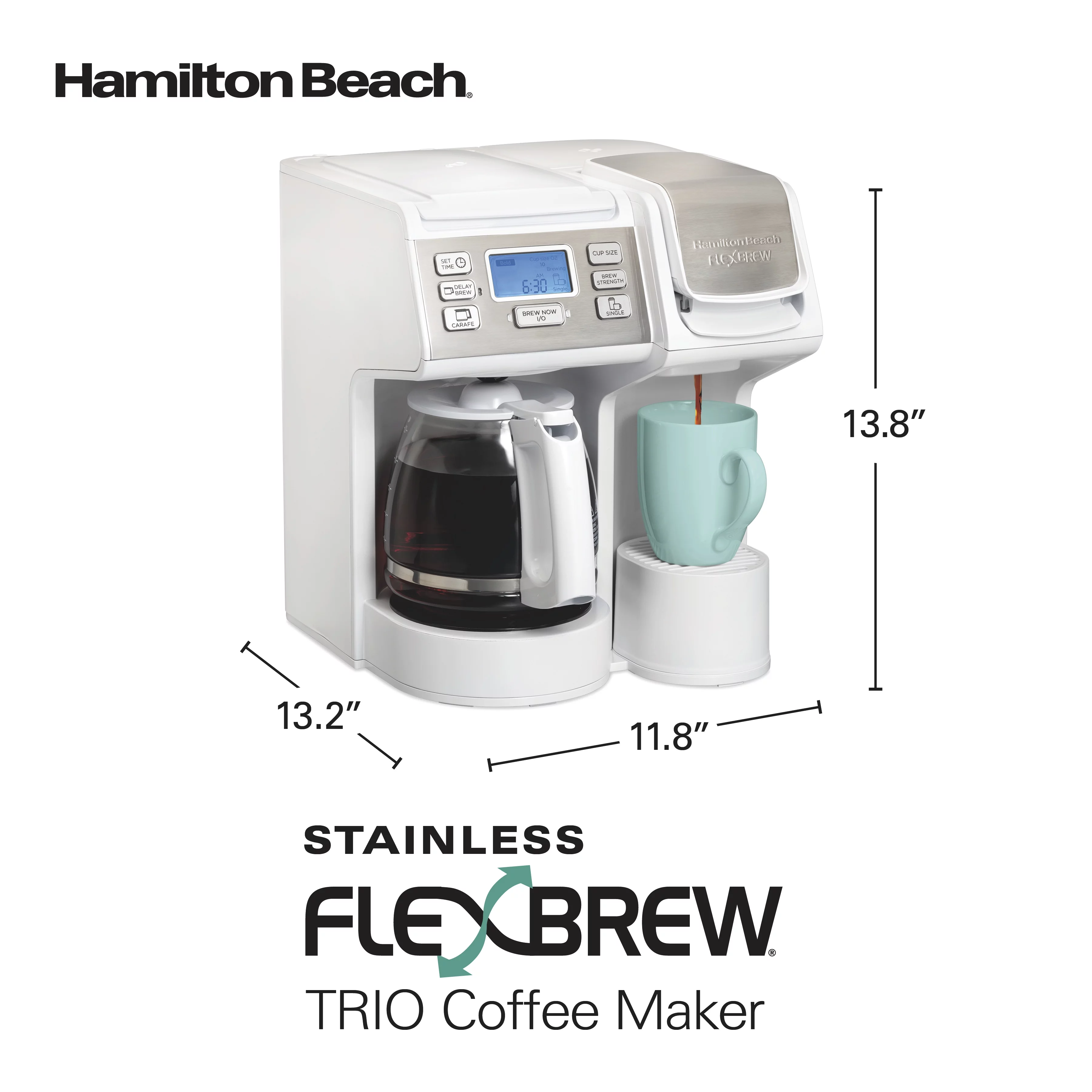 Hamilton Beach FlexBrew Trio Coffee Maker, Stainless Steel Accents, White, 49917