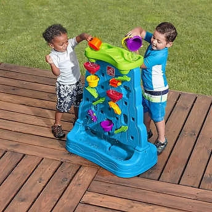 Step2 Waterfall Discovery Wall Blue Plastic Water Table for Toddlers with 13-piece Playset