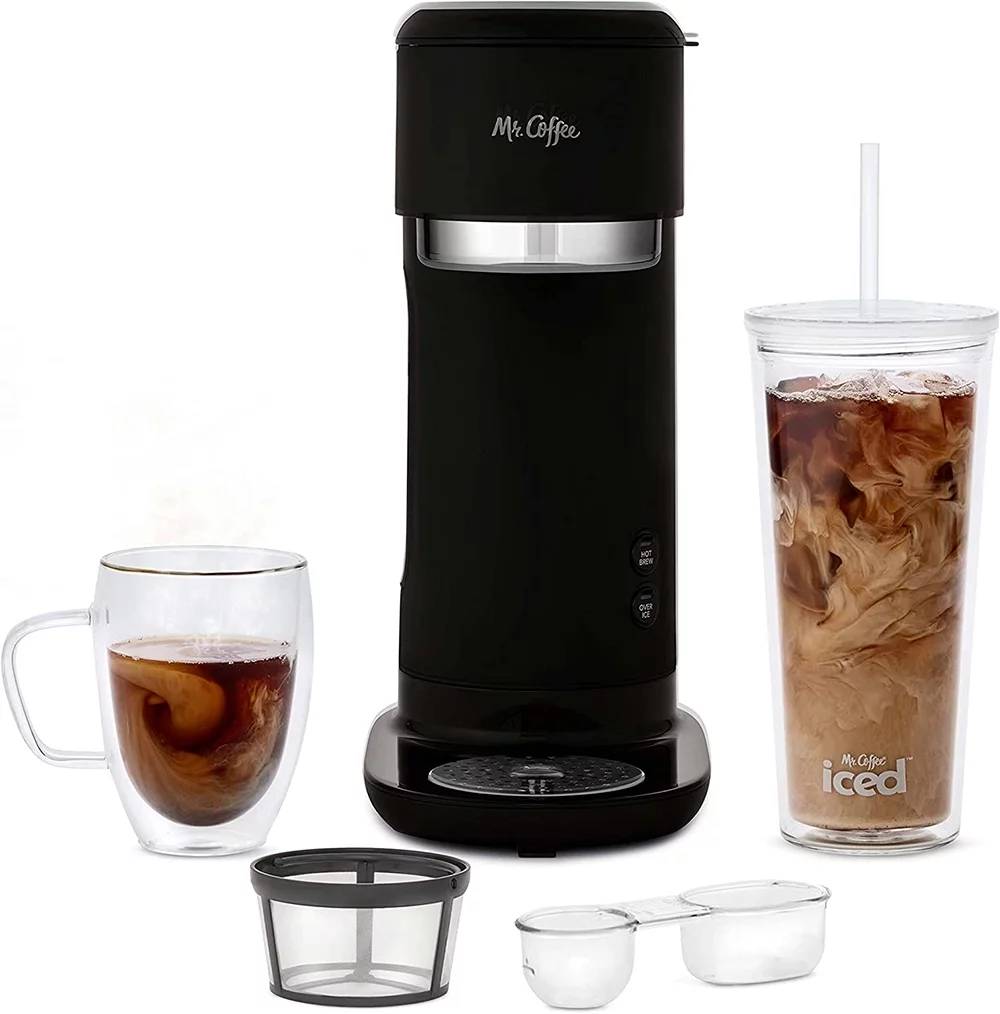 Iced And Hot Coffee Maker, Single Serve Machine With 22-Ounce Tumbler And Reusable Coffee Filer, Black