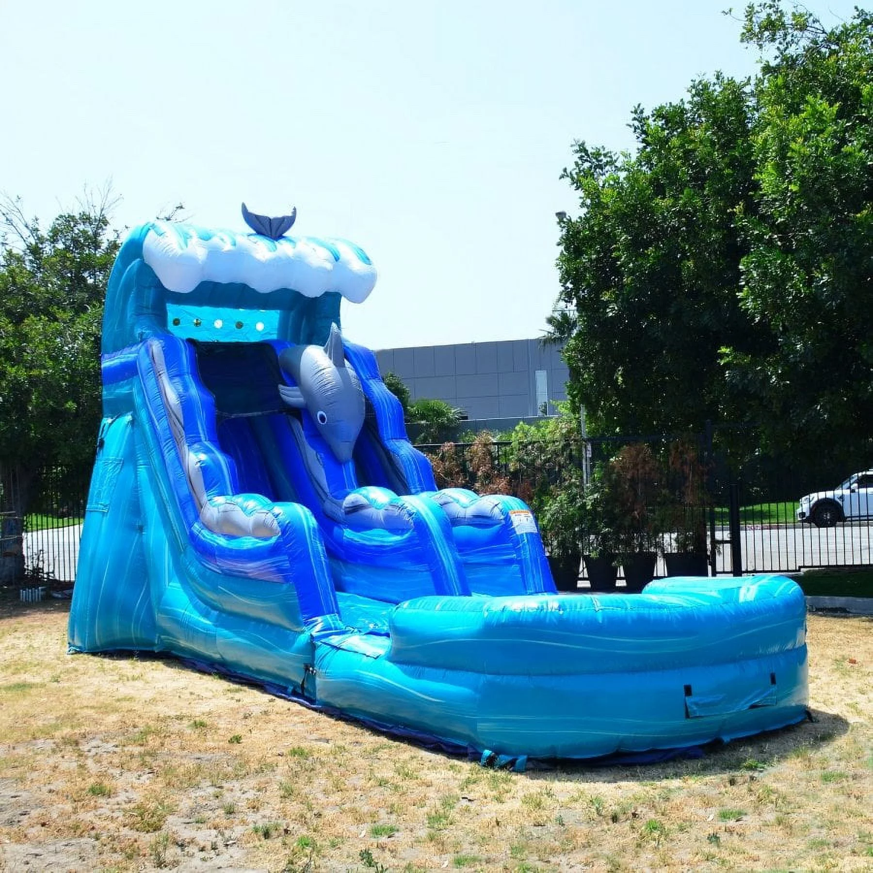 JumpOrange Outdoor Dolphins Commercial Grade Inflatable Slide with Blower Water Slide with Pool for Kids and Adults