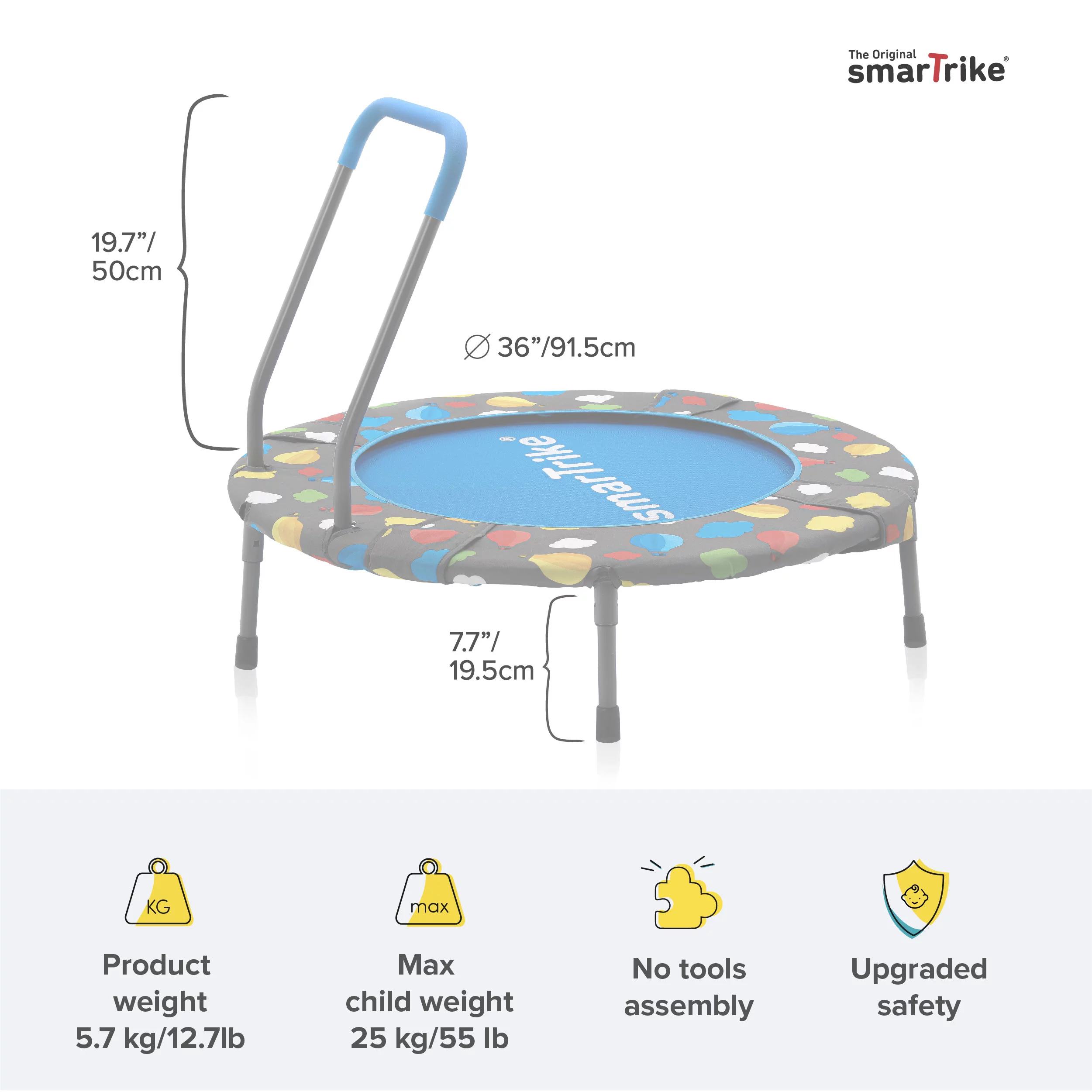 smarTrike 2-in-1 36-inch Indoor Folding Trampoline with Handlebar