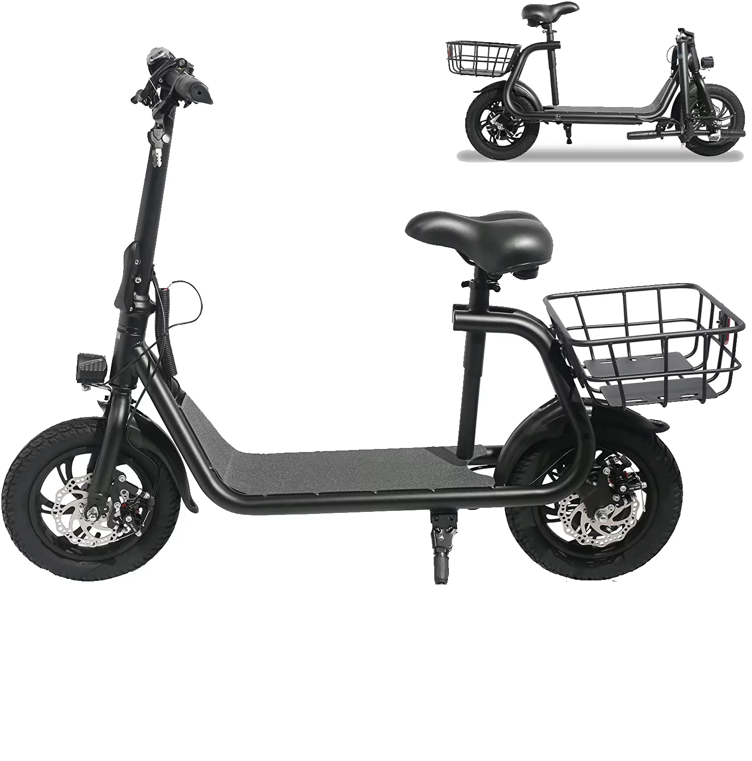 450W Electric Scooter for Adults Foldable Moped Commuter w/ Seat & Carry Basket