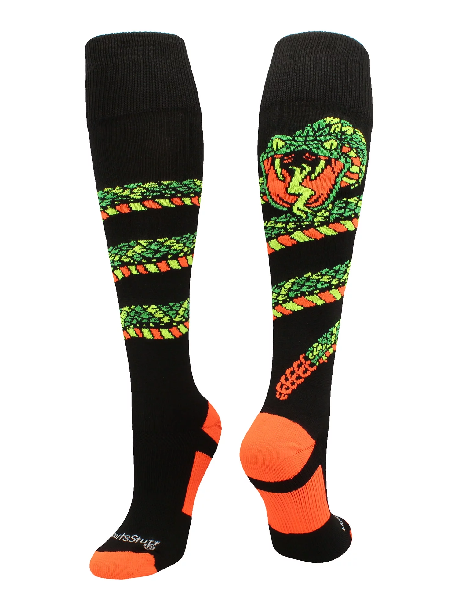 Crazy Snake Soccer Style OTC Socks (Black/Neon Pink, Large)