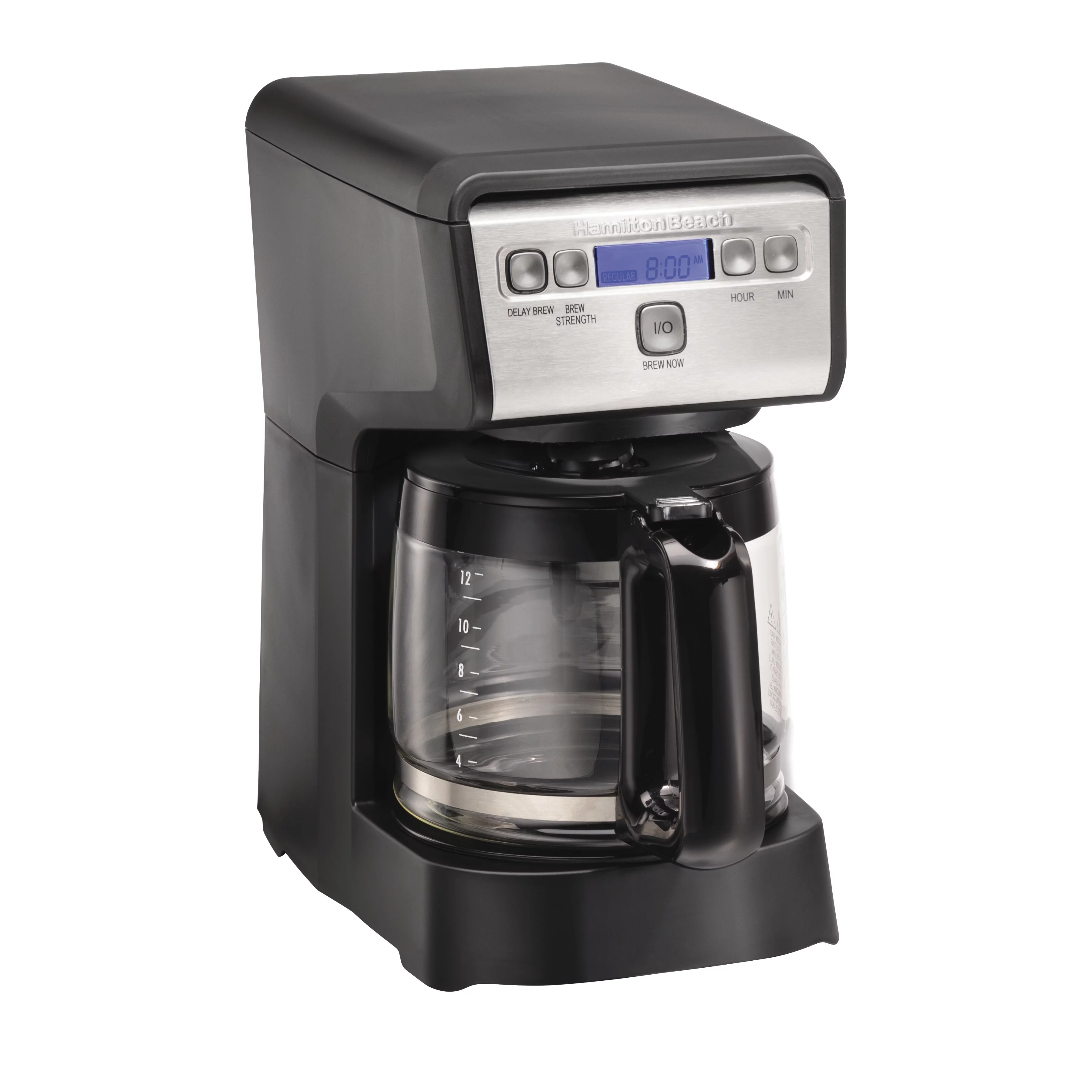 Hamilton Beach Compact Programmable Coffee Maker, 12 Cup, Black with Stainless, Model 46200