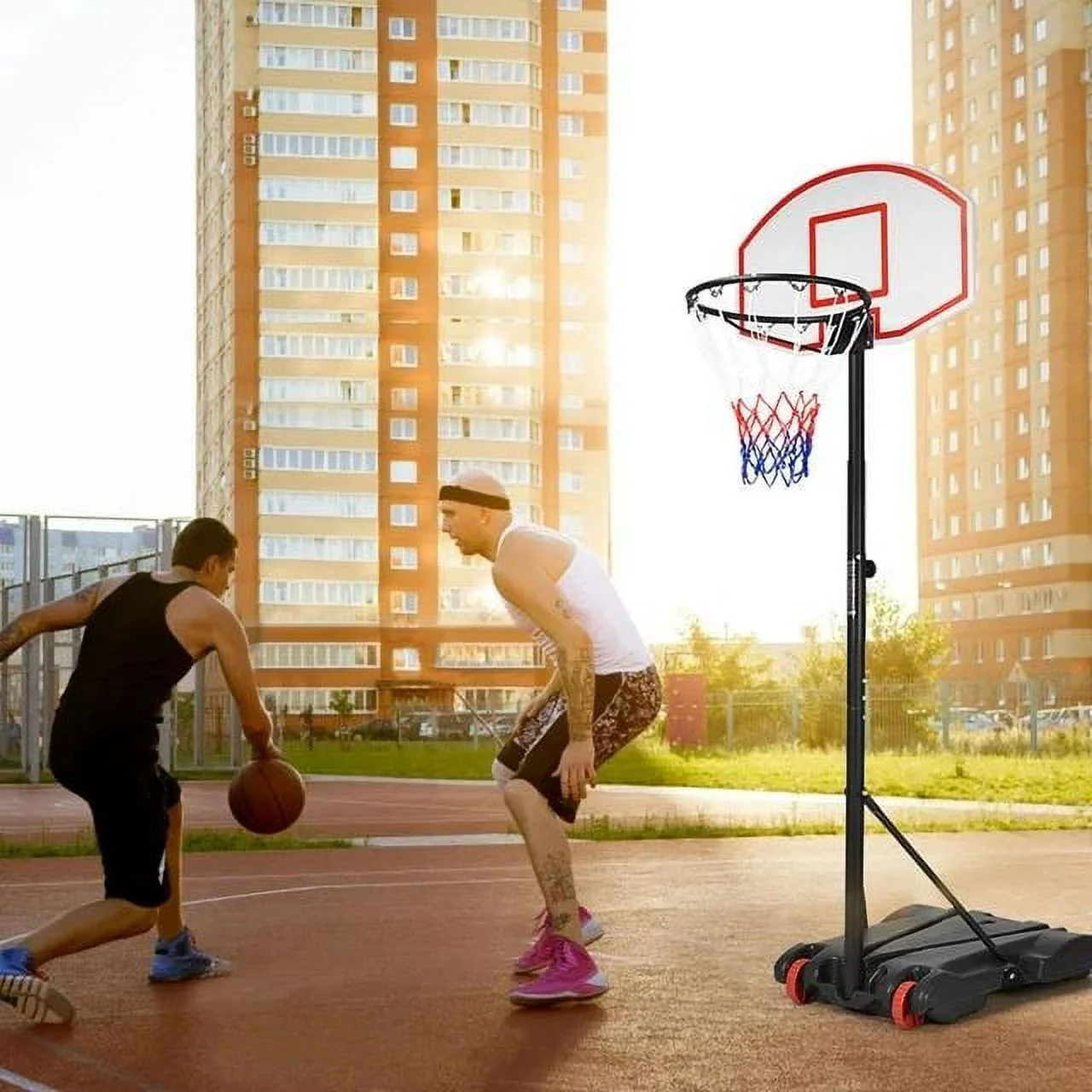 SUGIFT Portable Basketball Hoop Kids Height-Adjustable(5.5ft-6.8ft) with Wheels – Black