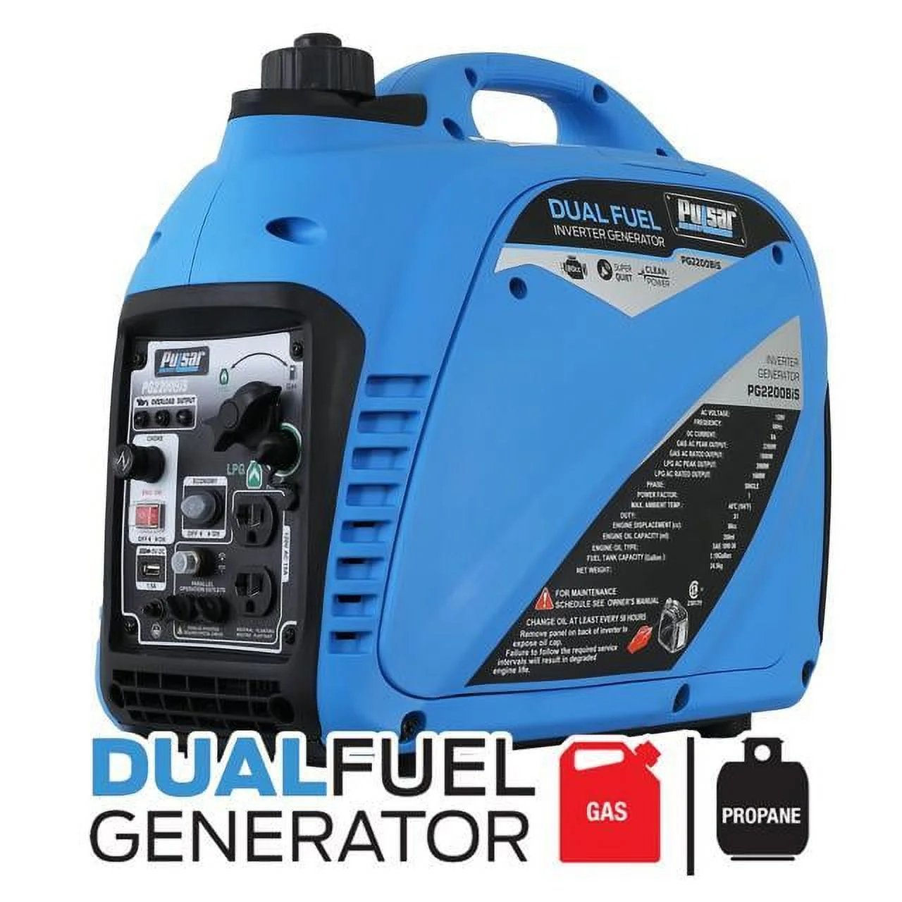 Pulsar 2200W Portable Dual Fuel Quiet Inverter Generator