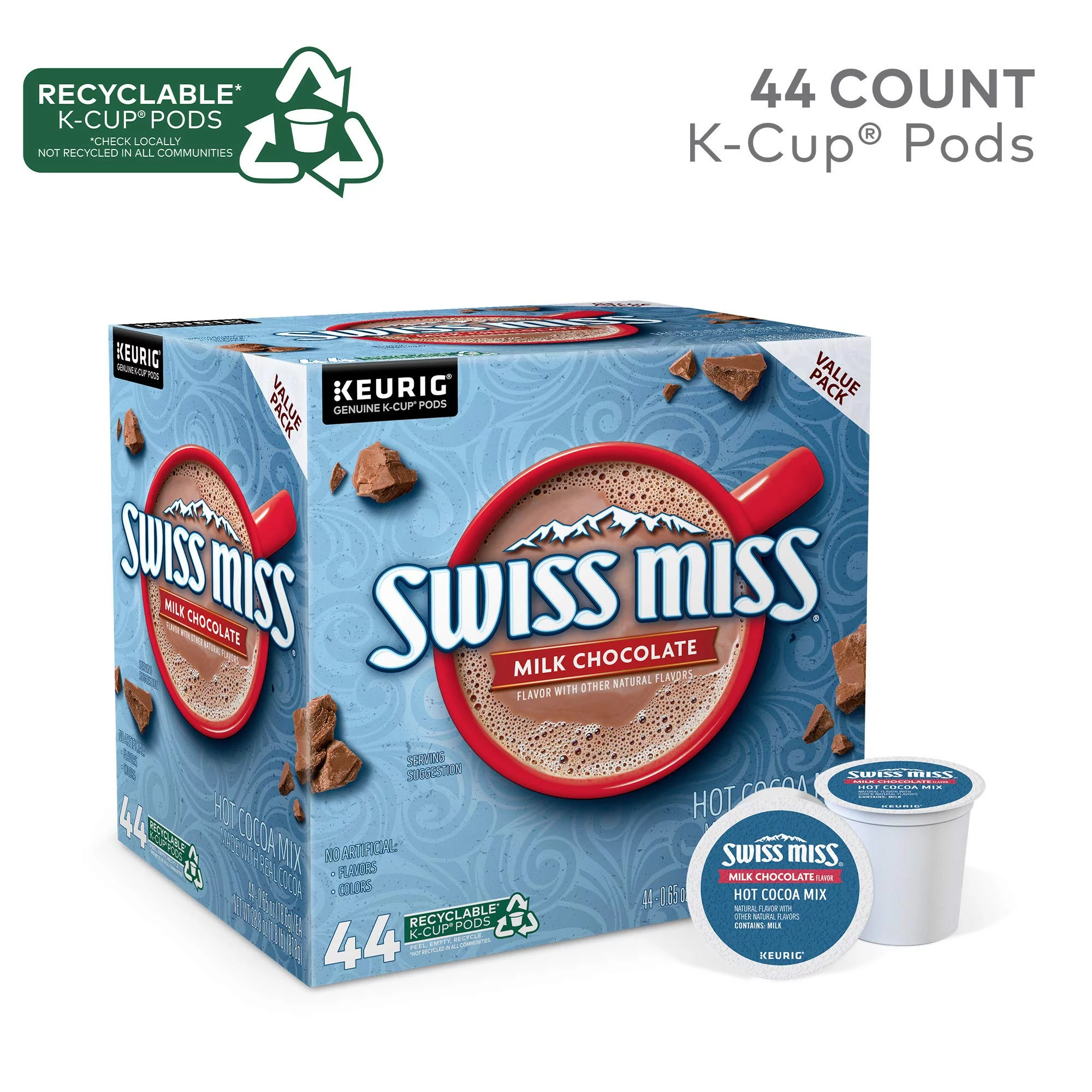 Swiss Miss Milk Chocolate Hot Cocoa, Keurig Single-Serve K-Cup Pods, 44 Count