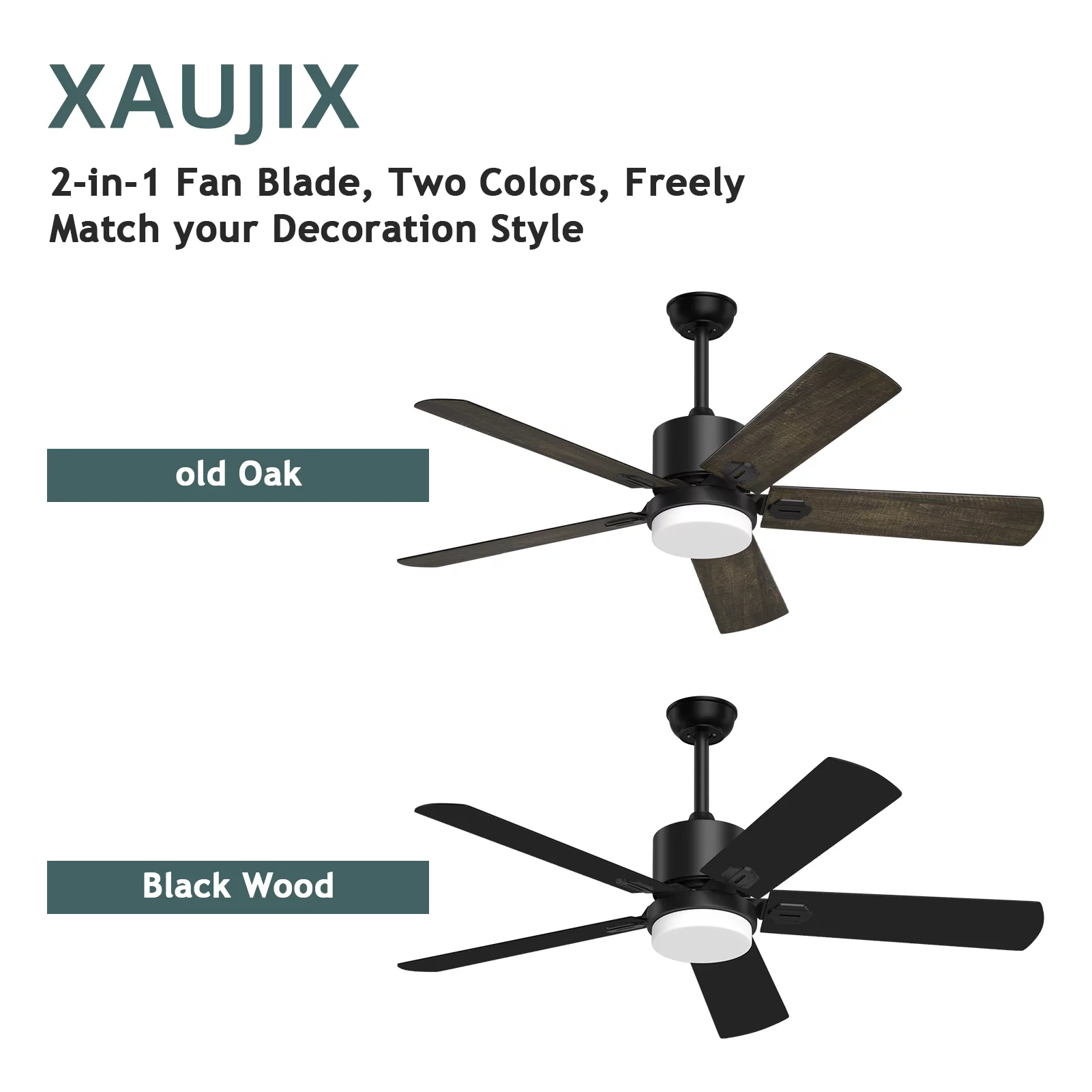 XAUJIX Ceiling Fan with Light and Remote Control, Modern Flush Mount Ceiling Fan 52 ” 6-Speed Reversible DC Motor 5 Wood Fan Blades Retro Pine/Black