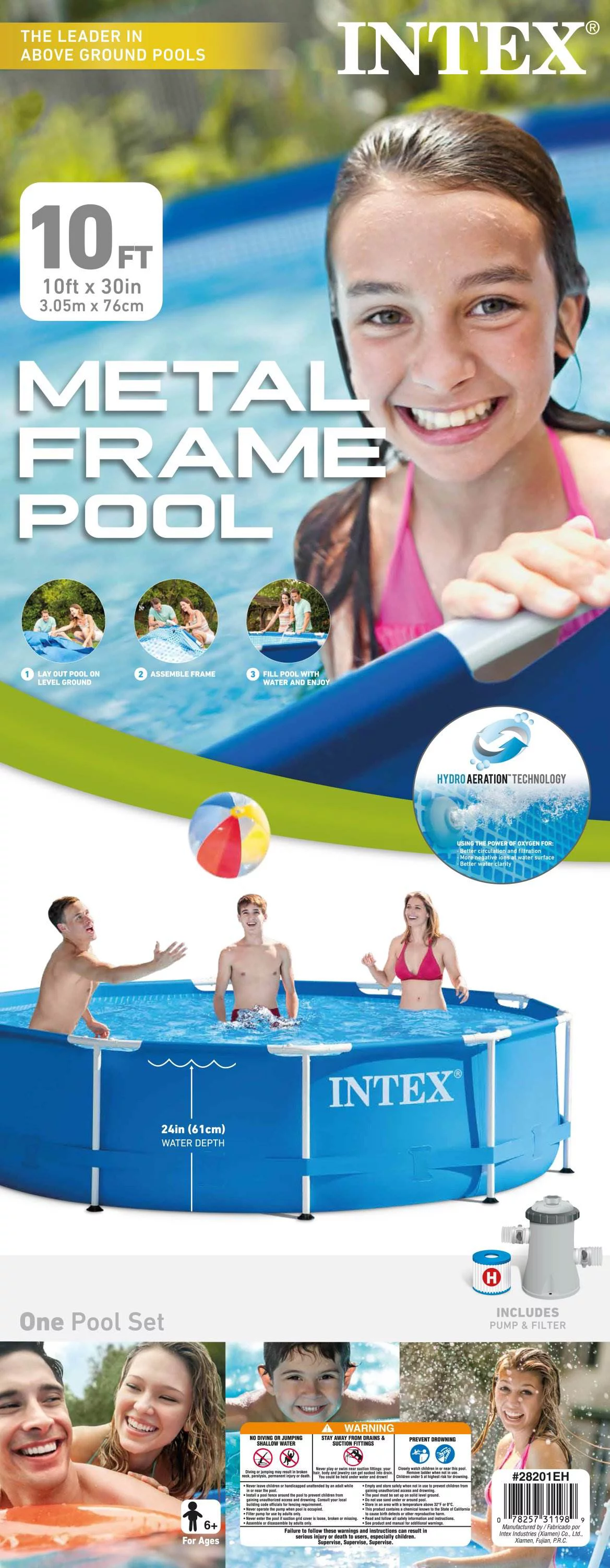 Intex 10ft x 30in Metal Frame Above Ground Pool Set & 6 Type H Filter Cartridges