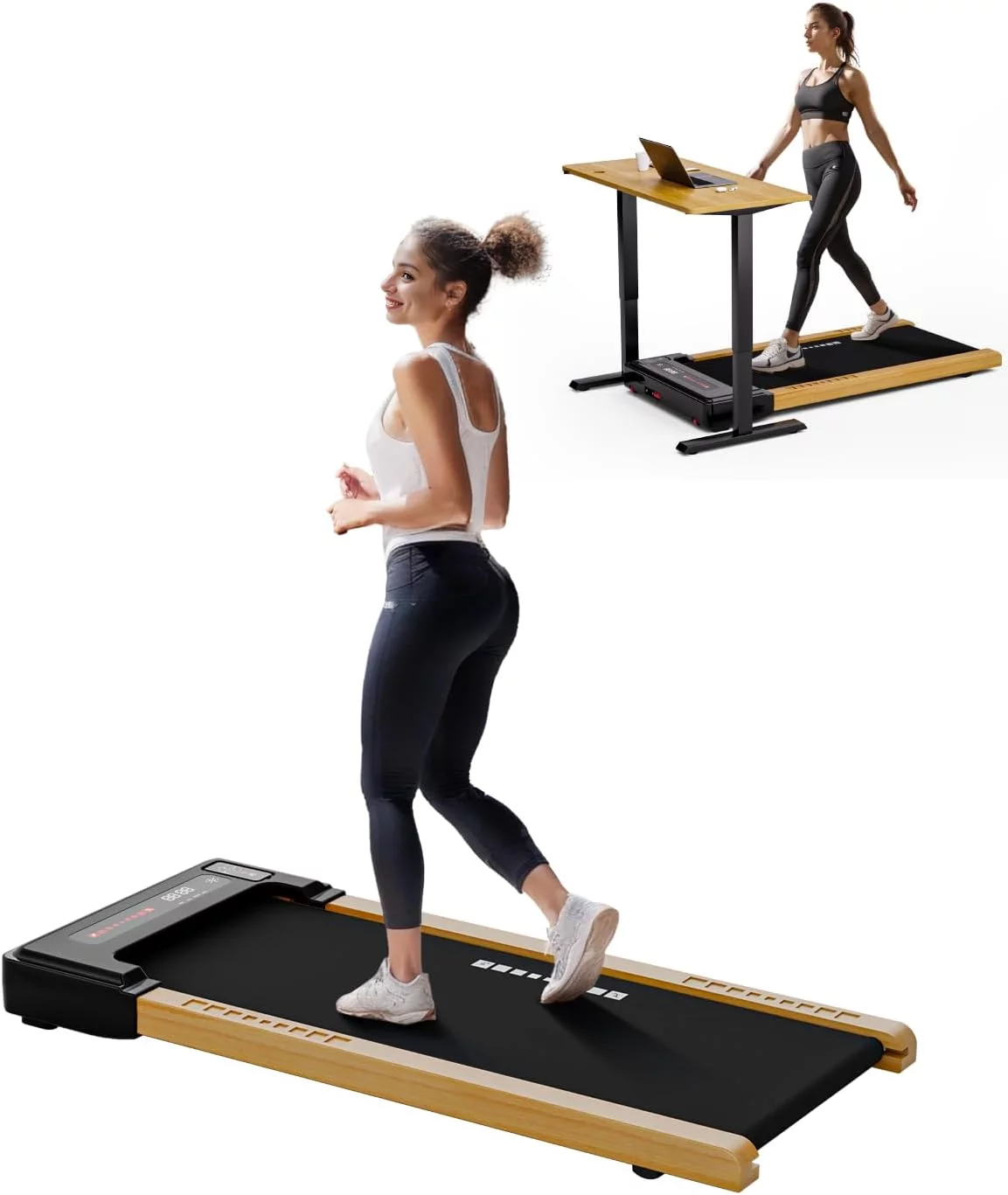 OBENSKY Under Desk Treadmill, Wood Electric Treadmill with Remote Control, Walking Jogging Machine