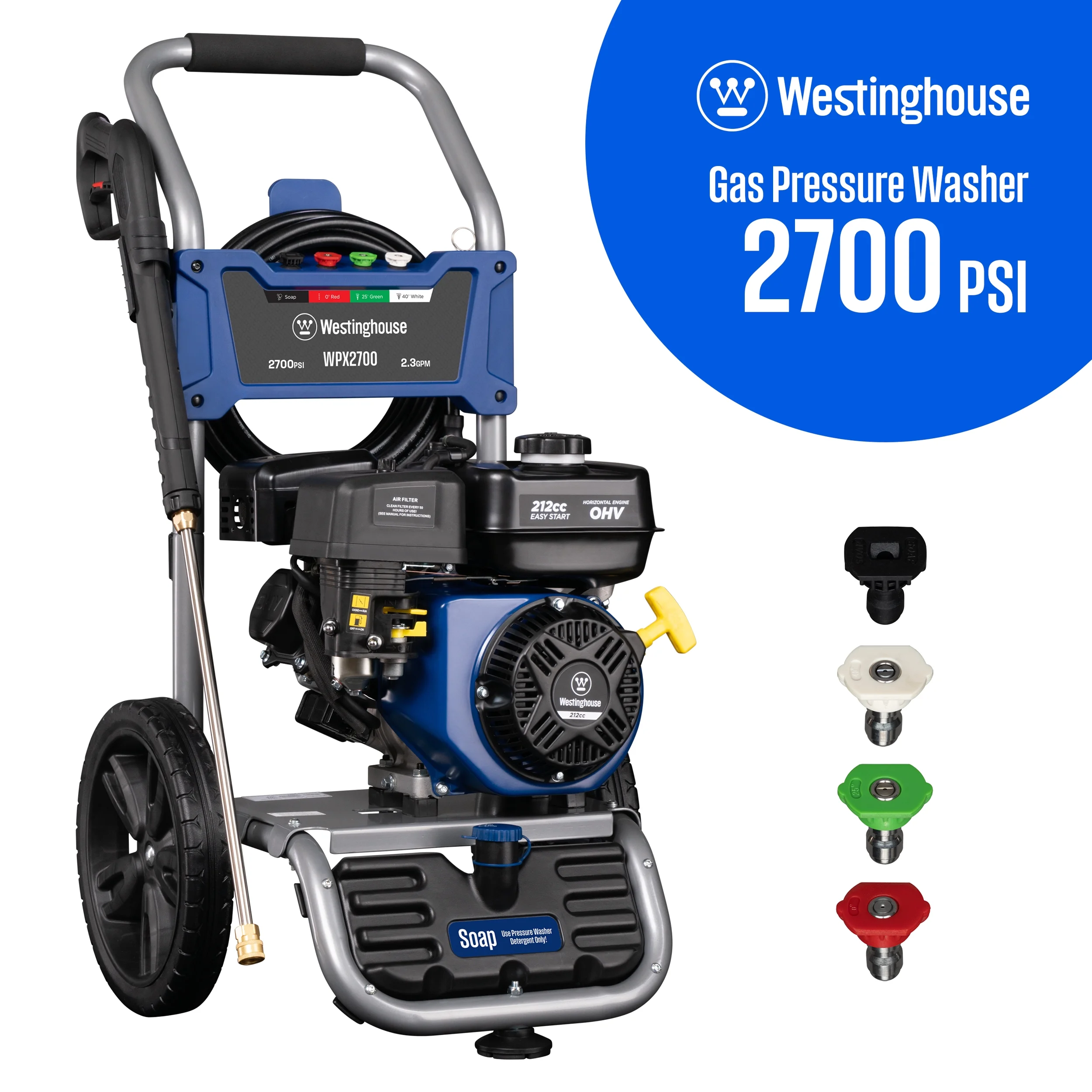 Westinghouse 3200-PSI, 2.5-GPM Gas Pressure Washer with 5 Nozzles & Soap Tank, 63 lbs.