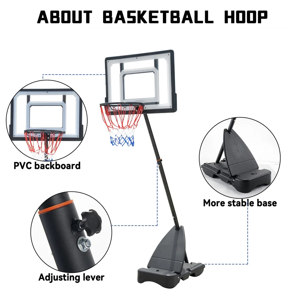 Vecukty 33″ Portable Basketball Hoop for Kids, Exactaheight Performance Acrylic Adjustable Height 5-7′ Basketball Hoop for HOA