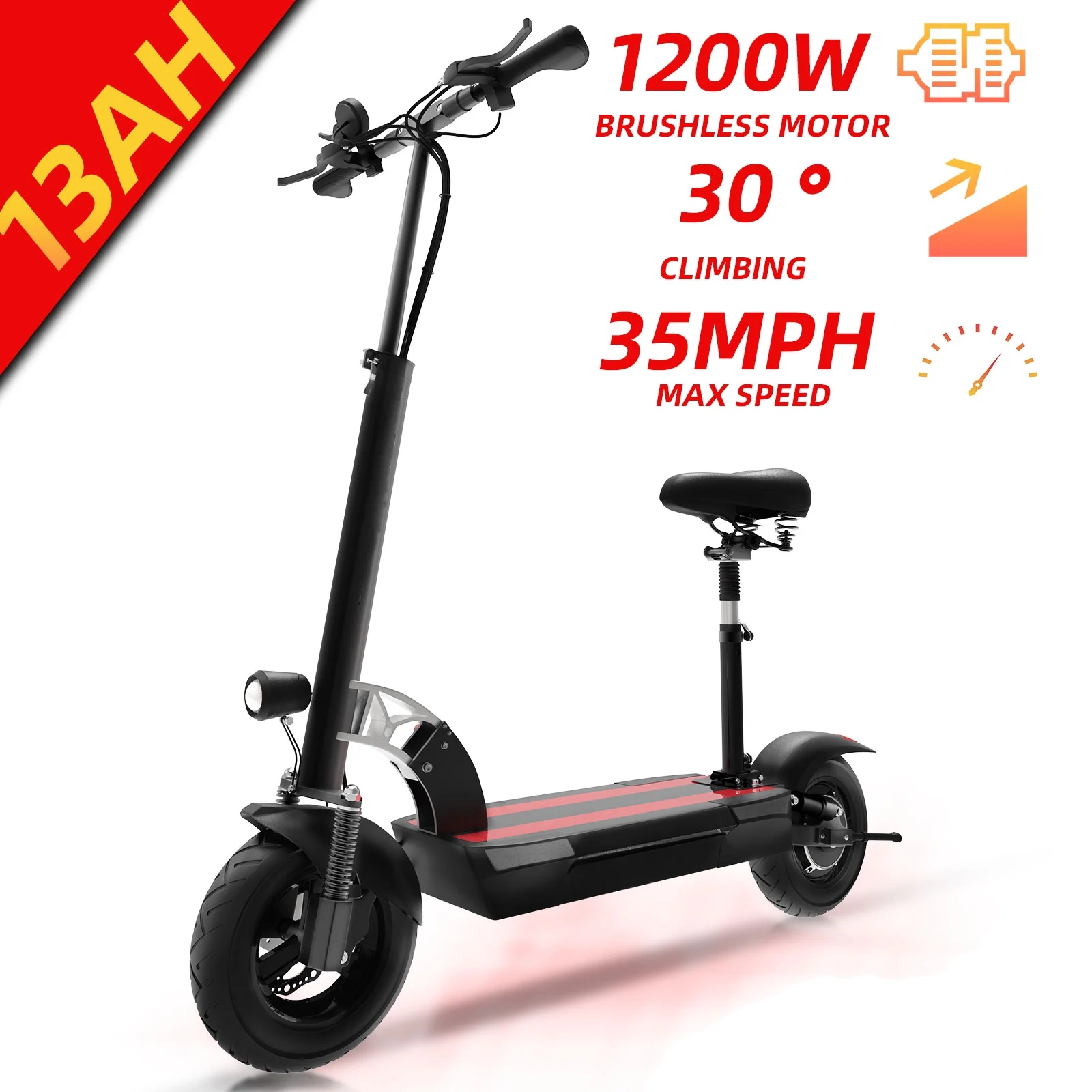 JUEJING 60Miles Long Range Electric Scooter with Seat for Adult ,35 MPH Speed,10 inch Street Tire