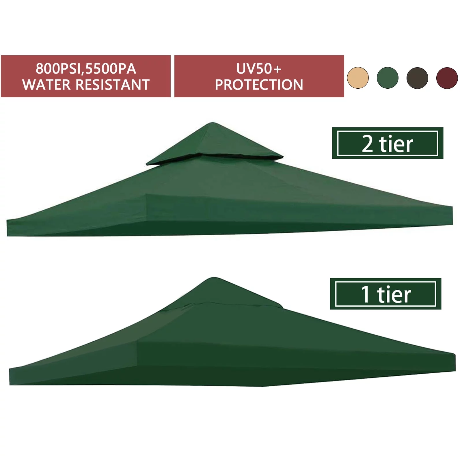 Lovote 10FTx10FT 300D Replacement Canopy Top Patio Pavilion Gazebo 9.84 ft Tent Sunshade Cover Anti-UV Roof Sunshade Coffee