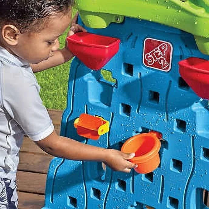 Step2 Waterfall Discovery Wall Blue Plastic Water Table for Toddlers with 13-piece Playset