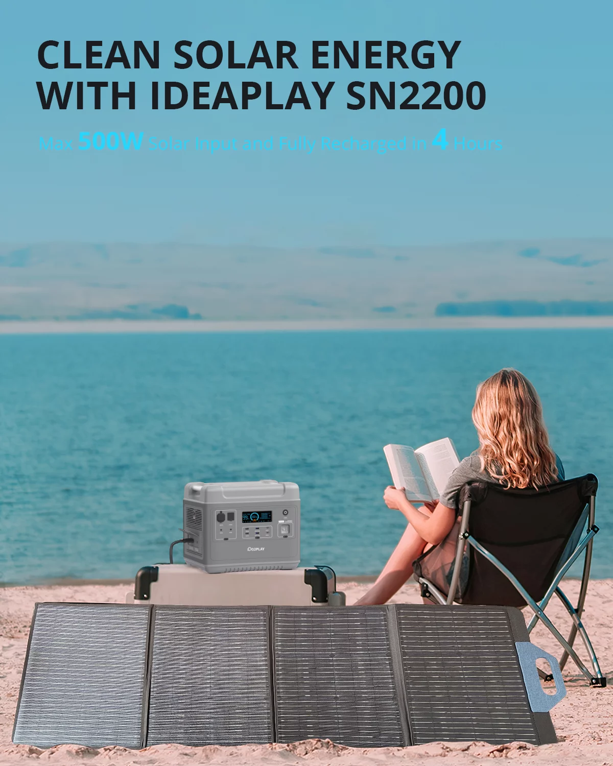 IDEAPLAY SN2200 Portable Power Station,2000Wh LiFePO4 Battery Pack Solar Generator with 6 110v/2200w Pure Sine Wave AC Outputs,25A RV Oouput for Outdoor Camping,Emergency-Gray