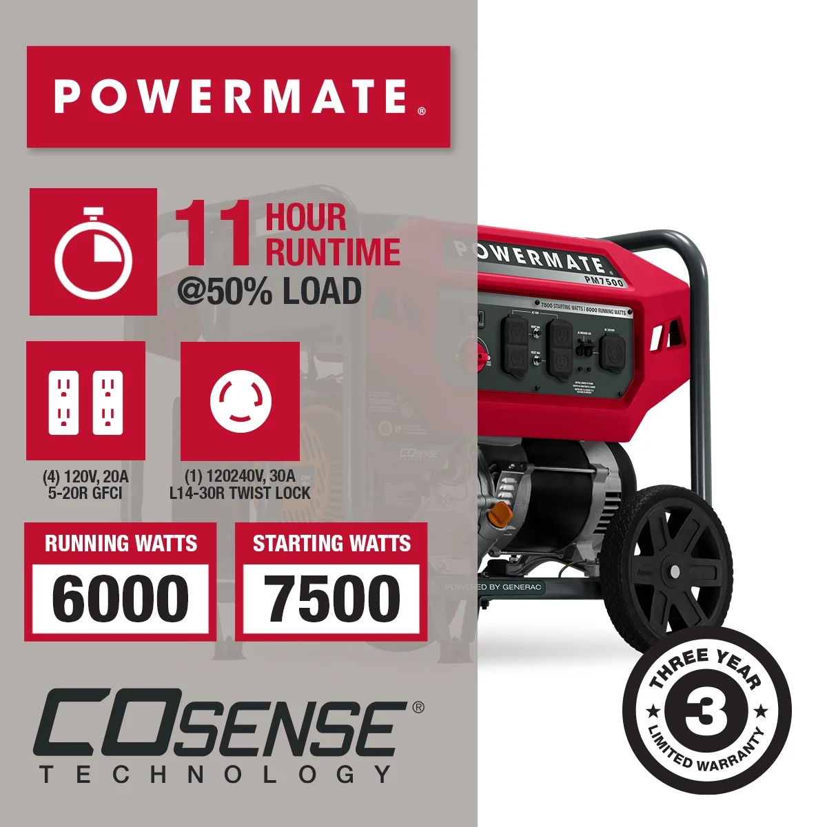 Powermate 7500 Watt Dual Fuel Portable Generator with COSense 49 State CSA