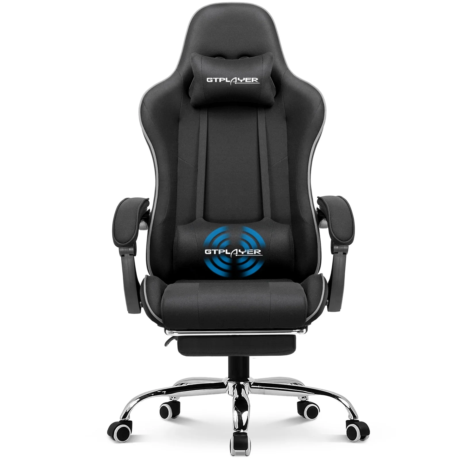 GTRACING Gaming Chair with Footrest and Ergonomic Lumbar Massage Pillow Faux Leather Office Chair, Blue