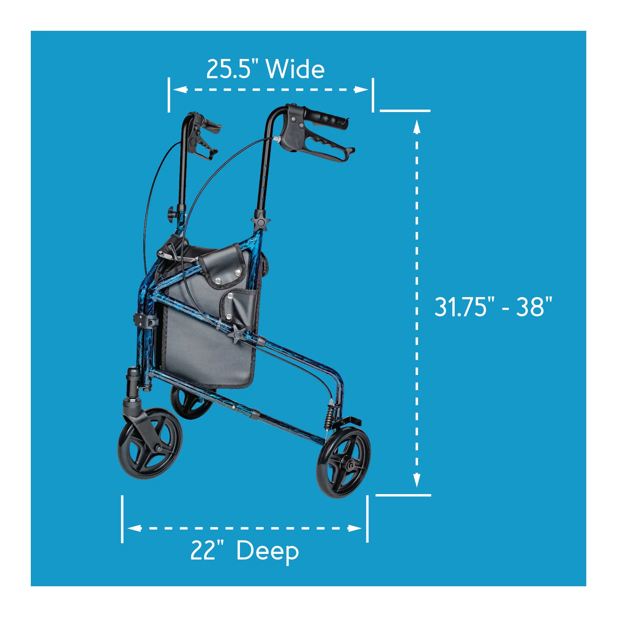 Carex Aluminium 3 Wheel Rollator Walker for Seniors, Height Adjustable Handles, 250 lb Capacity