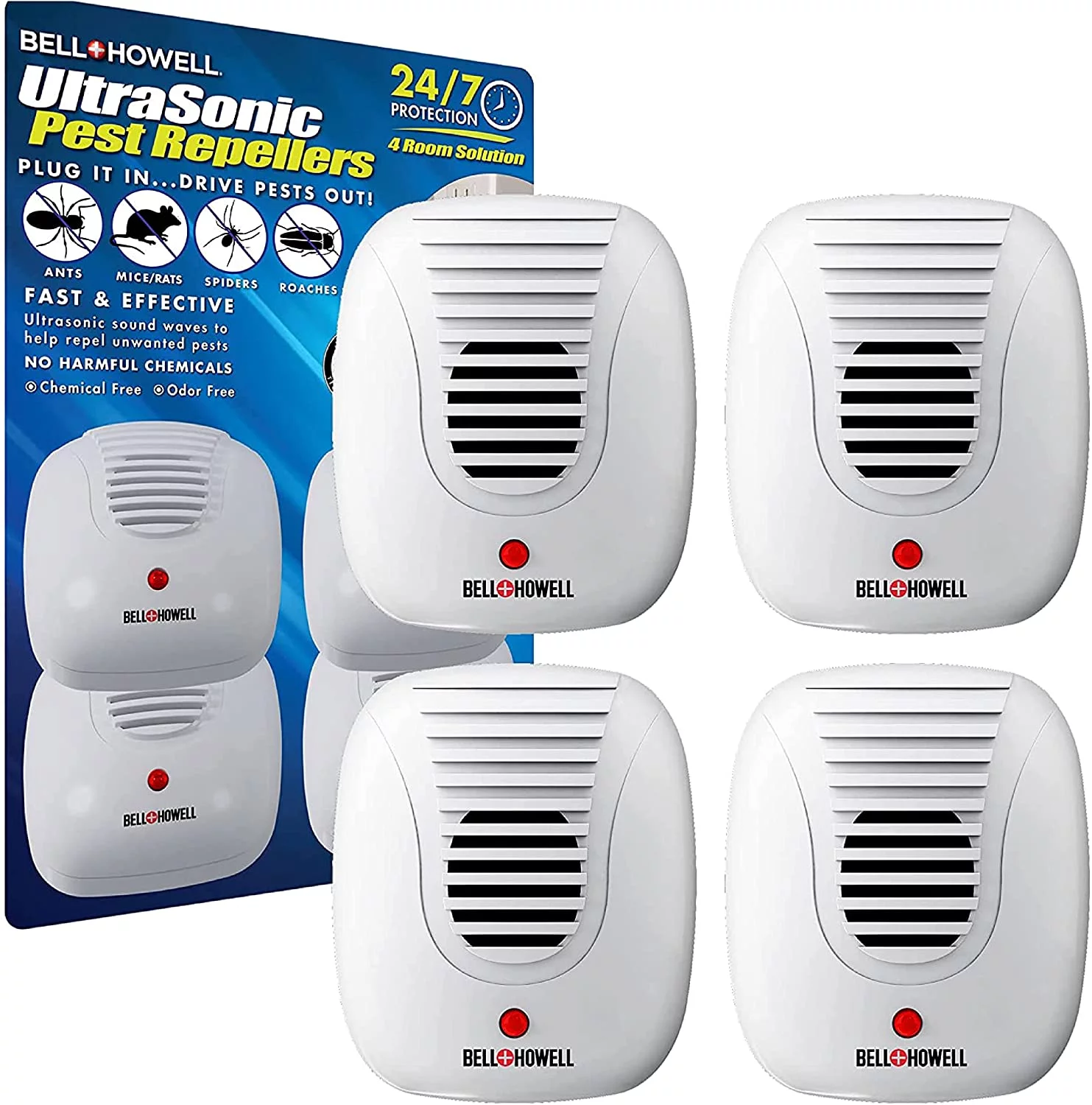 Bell+Howell Pest Repeller Ultrasonic Pest Repeller 4 Pcs Pest Repellent for Ants Rats Roaches Spiders and more