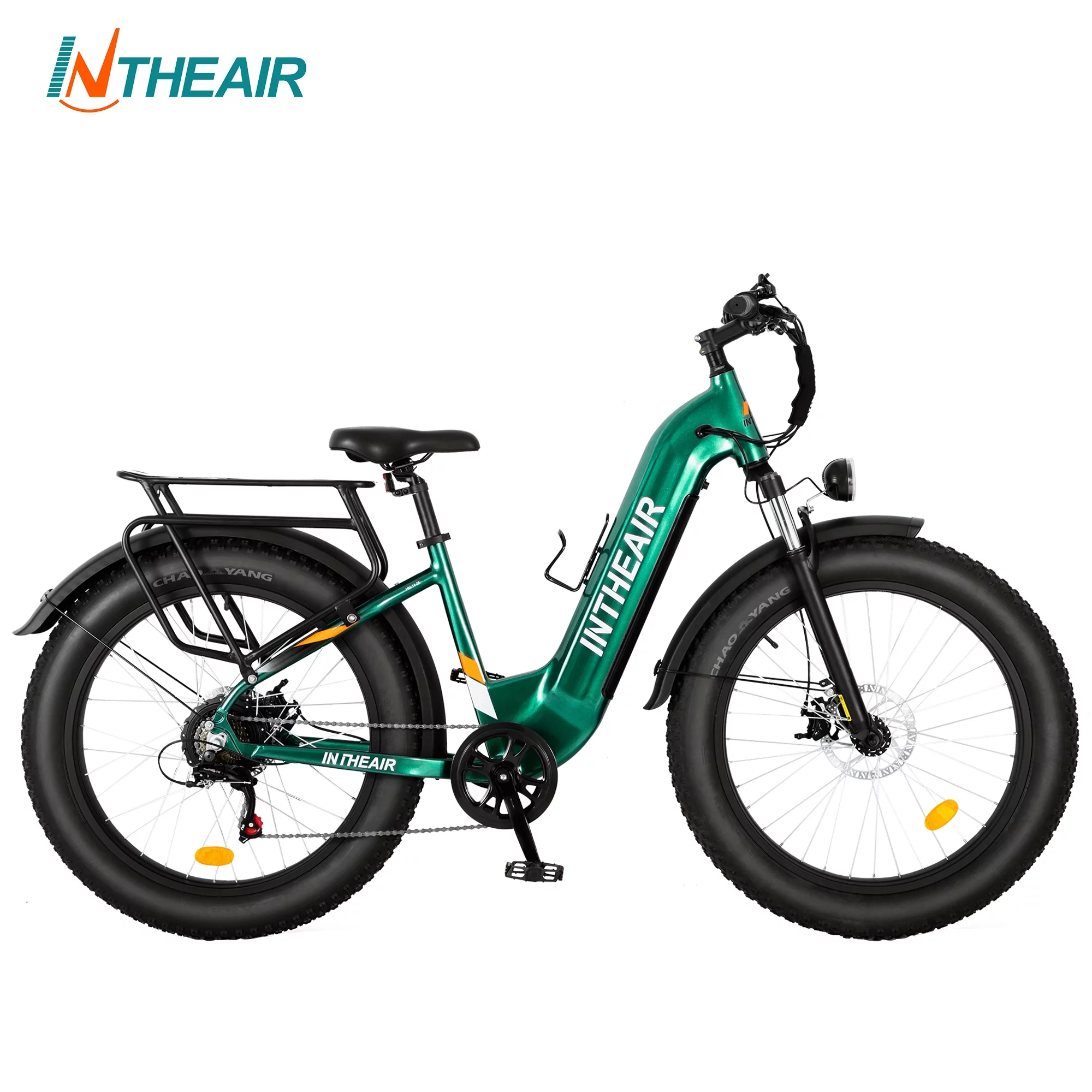 INTHEAIR Rocket-ST Electric Bike 26″ x 4.0 Fat Tire Step-Thru ebike For Adults 750W Motor 48V 14.5A Battery Shimano 7 Speed White