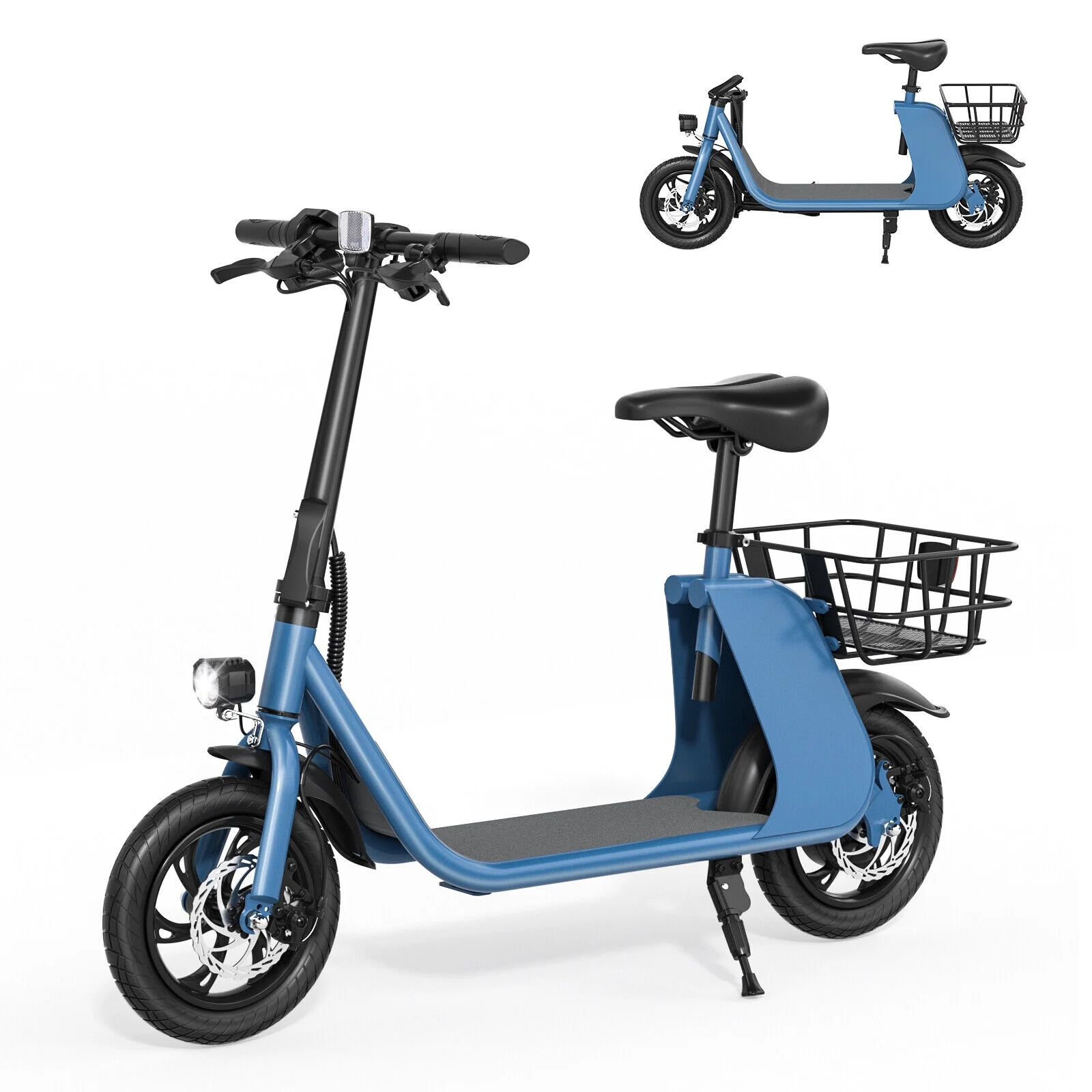 Funkeen 450W Electric Scooter Adults with Seat Basket 36V 10AH 20 Miles 15.5MPH Foldable Commuter E-Scooter 2 Wheel Black