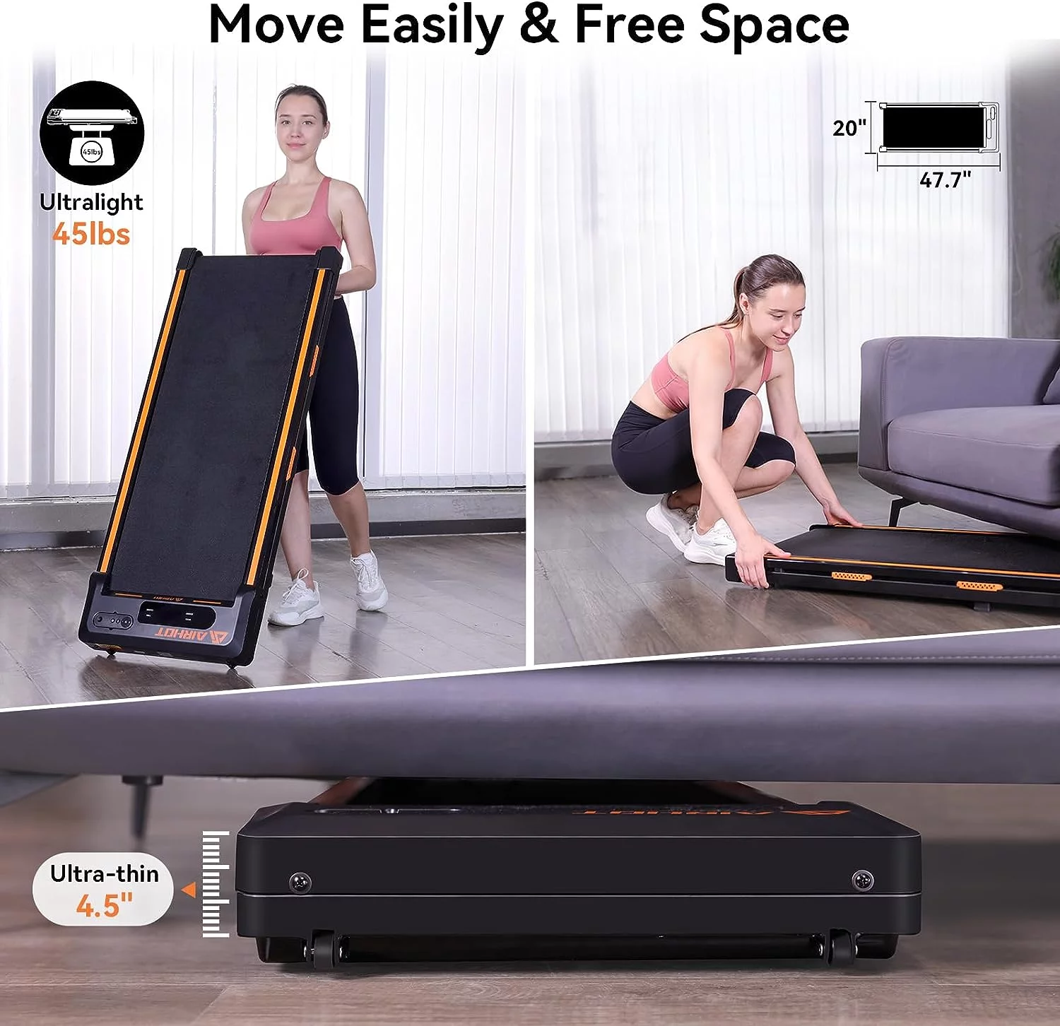 AMZFUN Under Desk Treadmill, Walking Pad 2 in 1 for Walking and Jogging (Black)