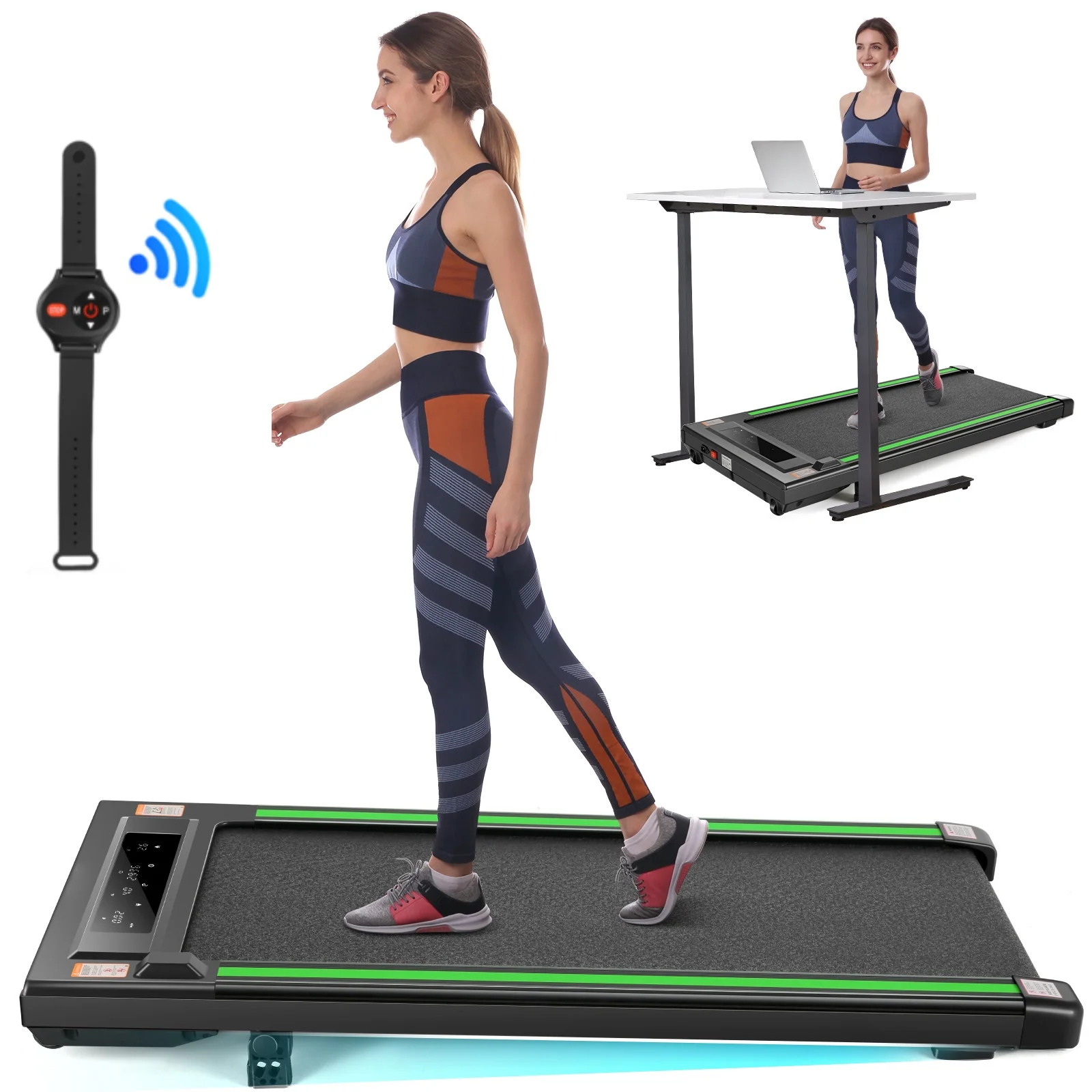 Tikmboex 2.5HP Walking Pad Under Desk Treadmill with LED Touch Screen Remote Control, 2 in 1 Treadmills for Home Office, Black