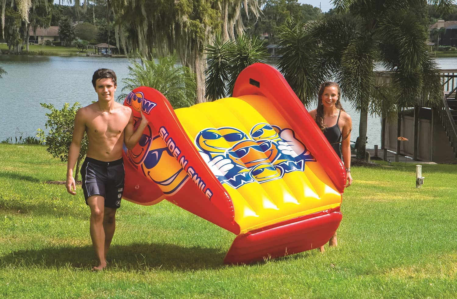 WOW Sports Slide N Smile Inflatable Pool Slide with Sprinklers for Kids and Adults