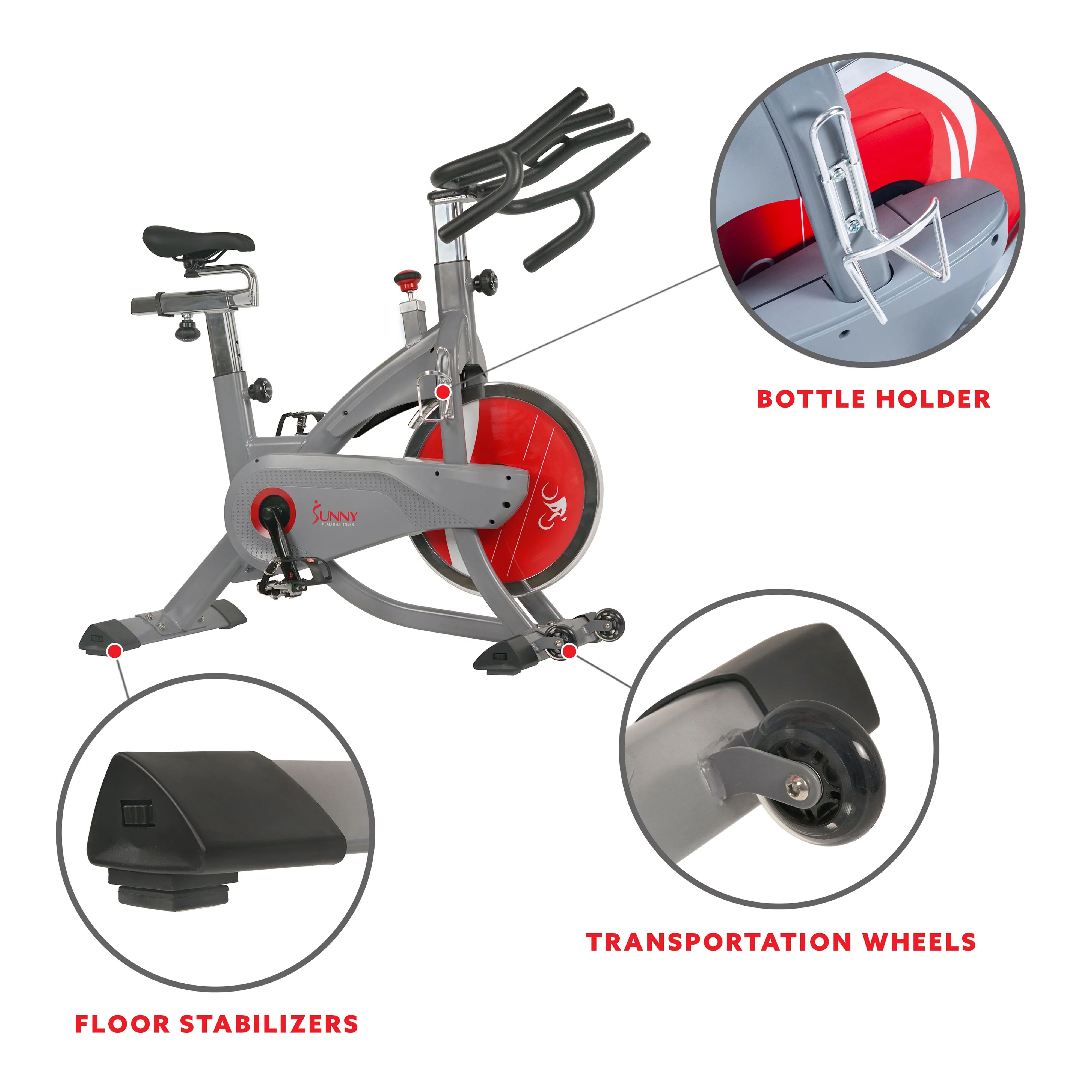 Sunny Health & Fitness AeroPro Stationary Indoor Cycling Exercise Bike with 44 lb Flywheel, Clipped Pedals, Home Cardio, SF-B1711