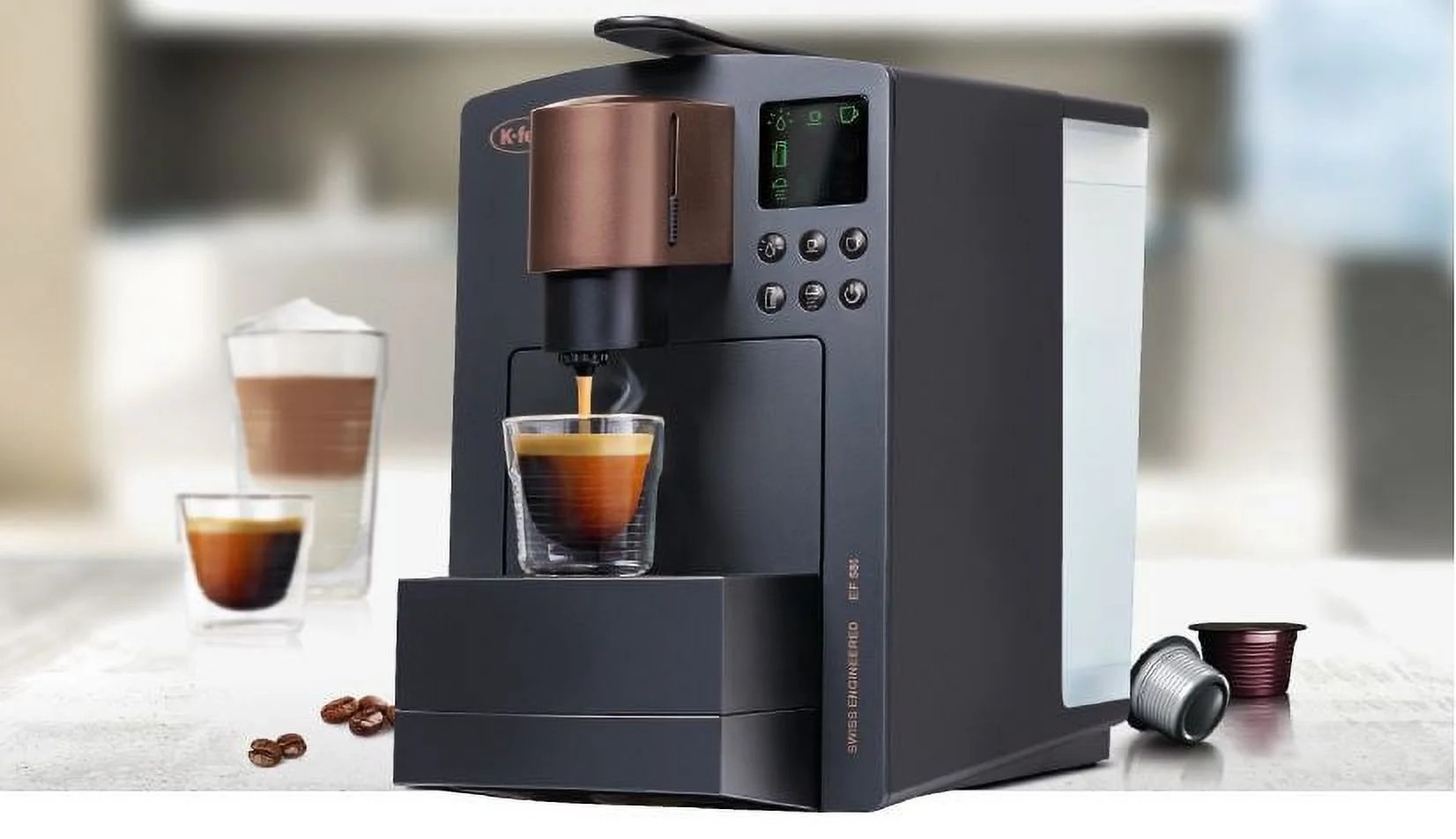 K-fee Grande Single Serve Coffee and Espresso Machine (Black/Copper) | Starbucks Verismo* Compatible