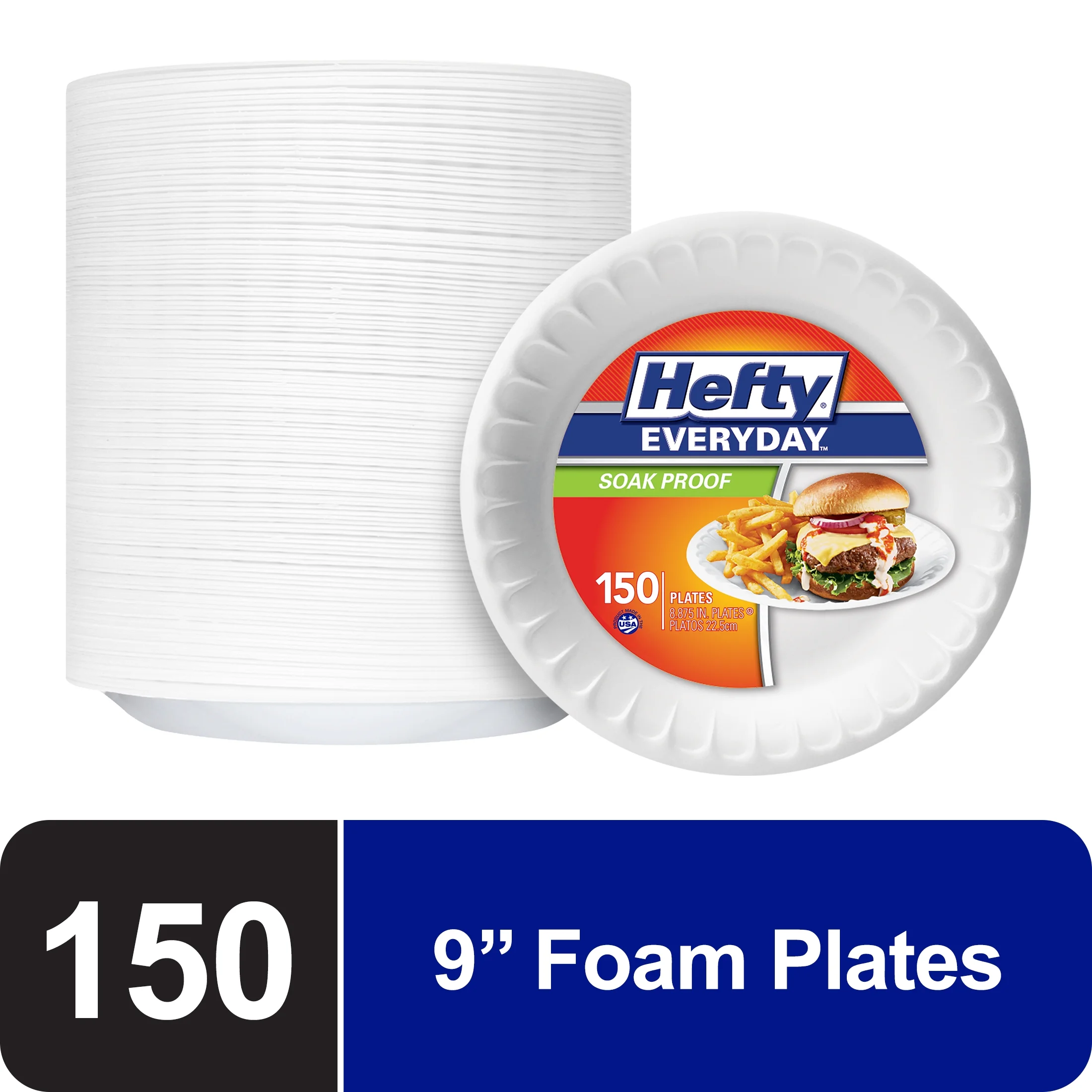 Hefty Everyday Soak-Proof Foam Plates, White, 9 Inch, 150 Count