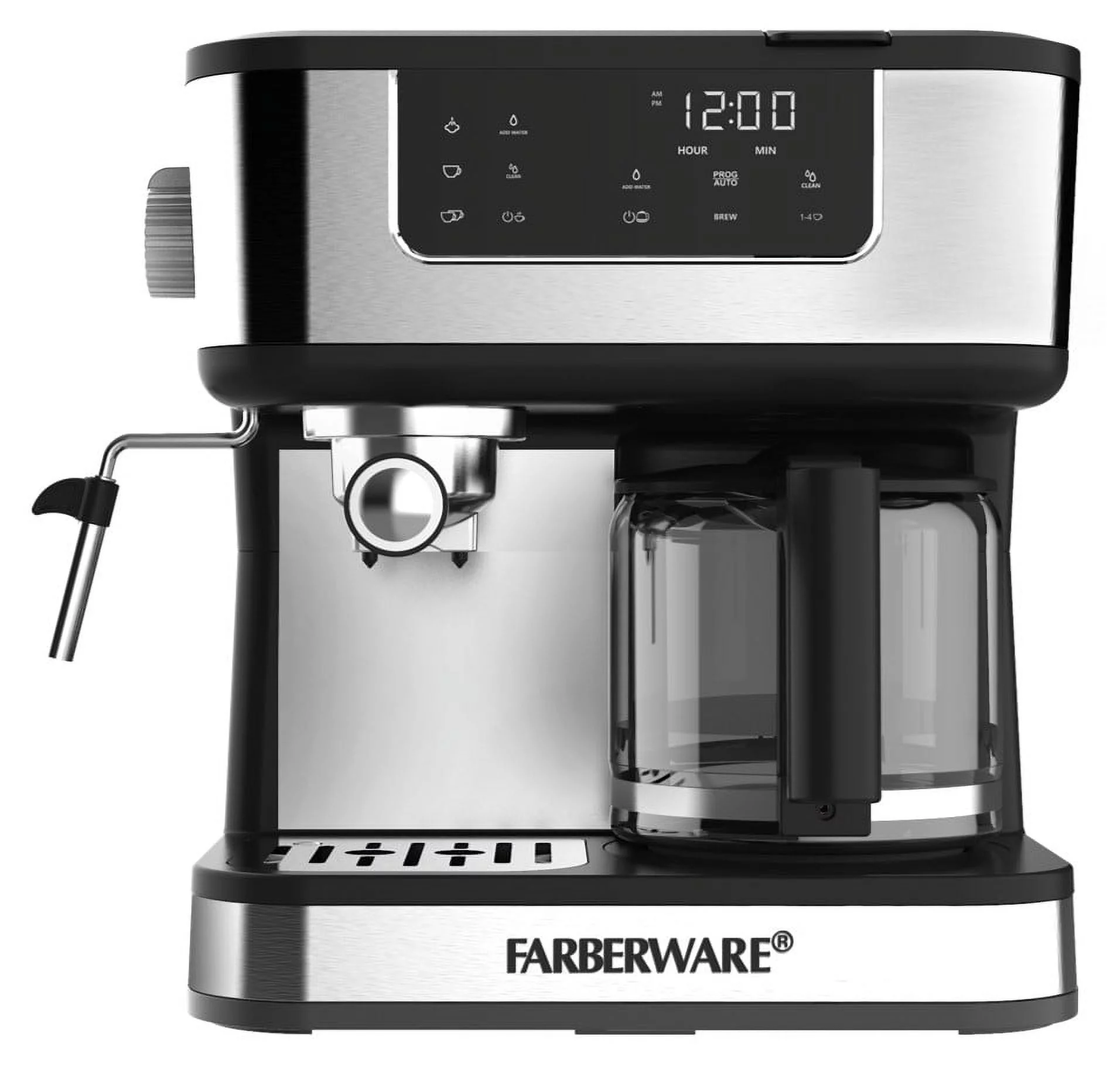 Farberware Dual Brew, 10 Cup Coffee + Espresso, Black and Stainless Finish, Touchscreen Display, New