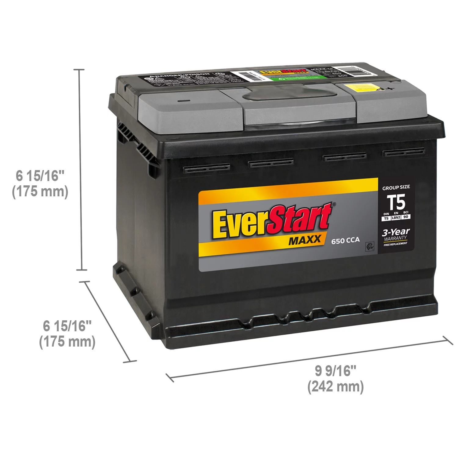 EverStart Maxx Lead Acid Automotive Battery, Group Size T5 12 Volt, 600 CCA 95 RC