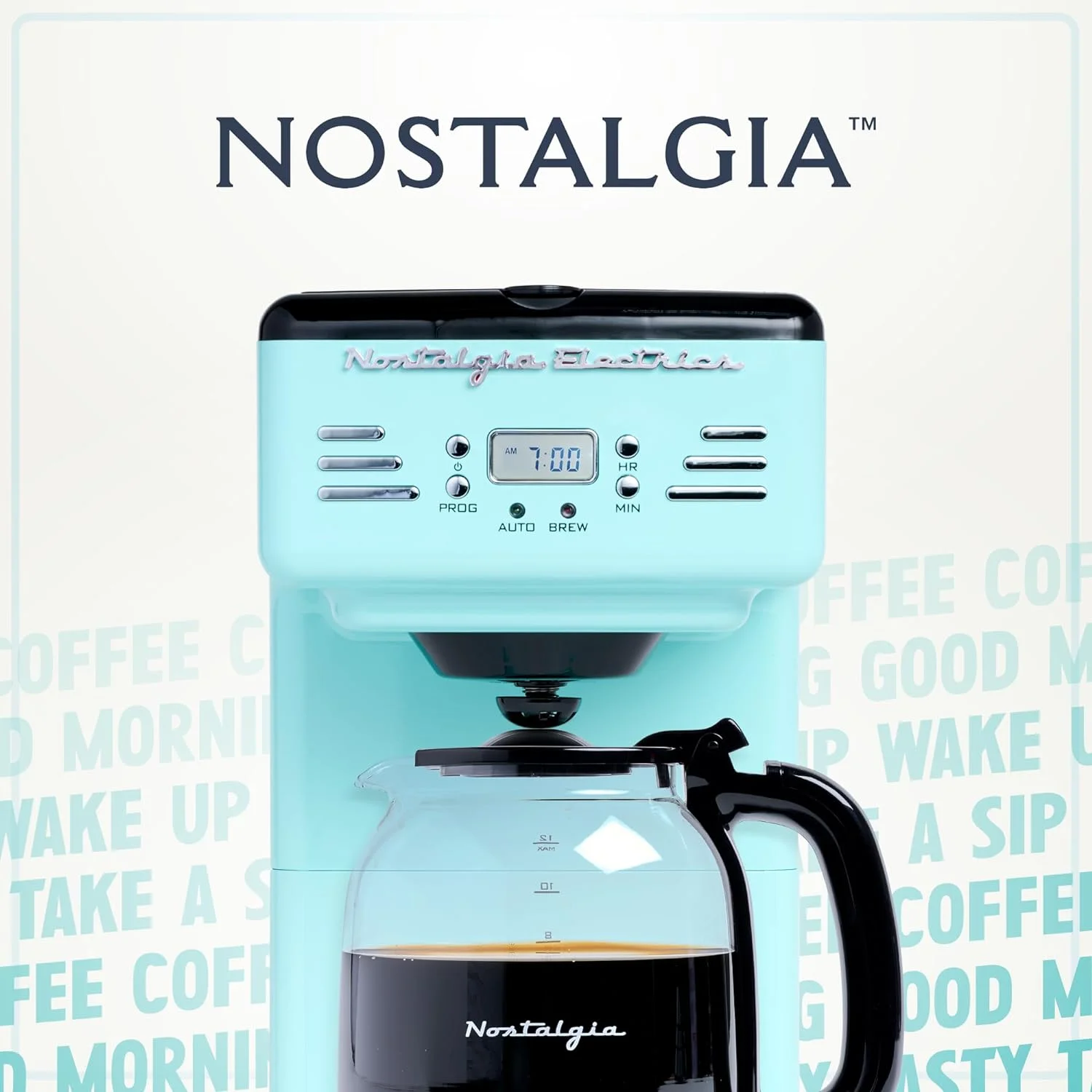 Nostalgia Retro Coffee Maker 12-Cup Programmable Vintage Coffee Machine, Aqua