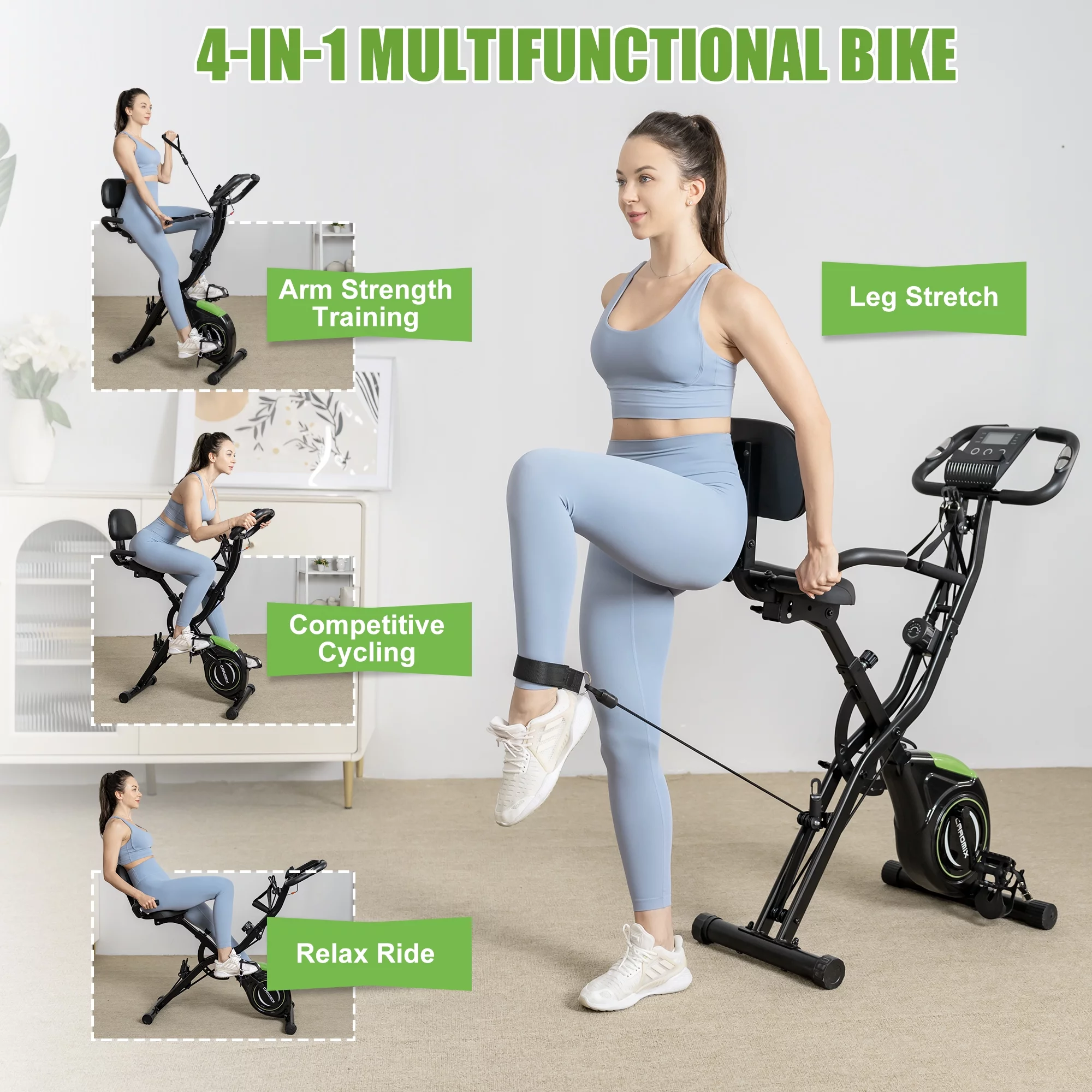 JELENS Folding Exercise Bike, 4 IN 1 Stationary Magnetic Cycling Bicycle Upright Indoor Cycling Bike for Home Workout 330LB Capacity