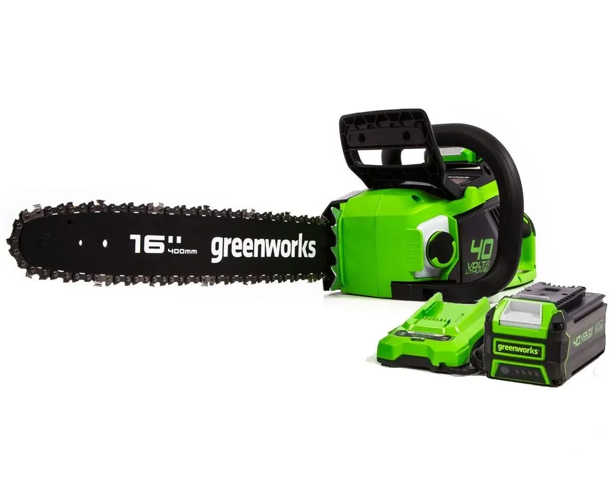 Greenworks 40V 16-inch Brushless Chainsaw with 4 Ah Battery and Charger, 2016802AZ