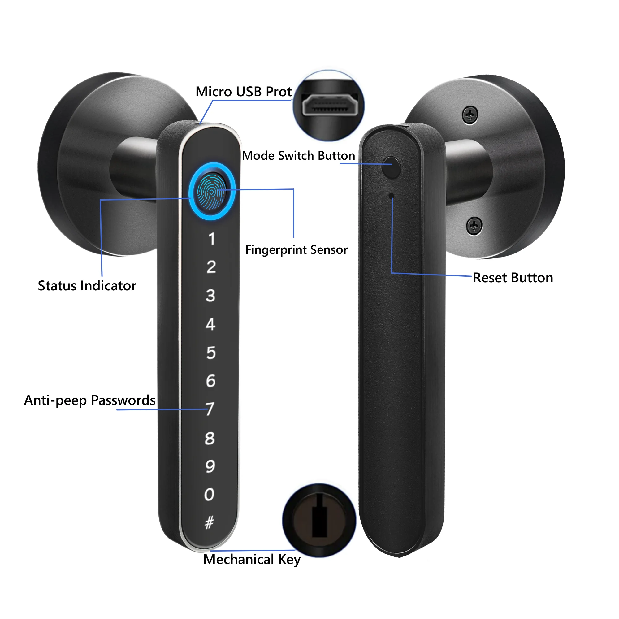 Smart Door Lock,Keyless Entry Door Lock with Handle,Fingerprint Door Lock with  Tuya APP,Smart Door Knob with Key for Home Bedroom