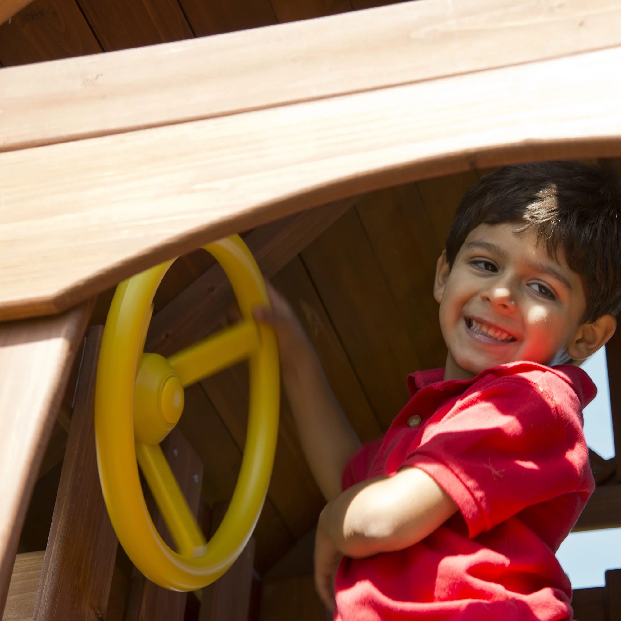 Swing-N-Slide Playful Palace Wooden Backyard Swing Set with Slide, Wood Roof, Swings, and Climbing Wall