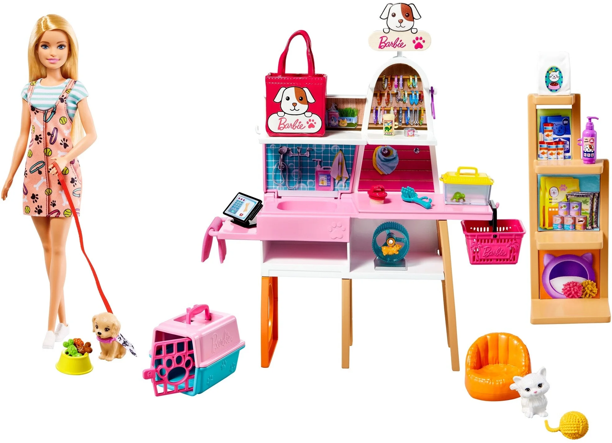 Barbie Doll and Pet Boutique Playset with 4 Pets, 20+ Themed Accessories and Color Change