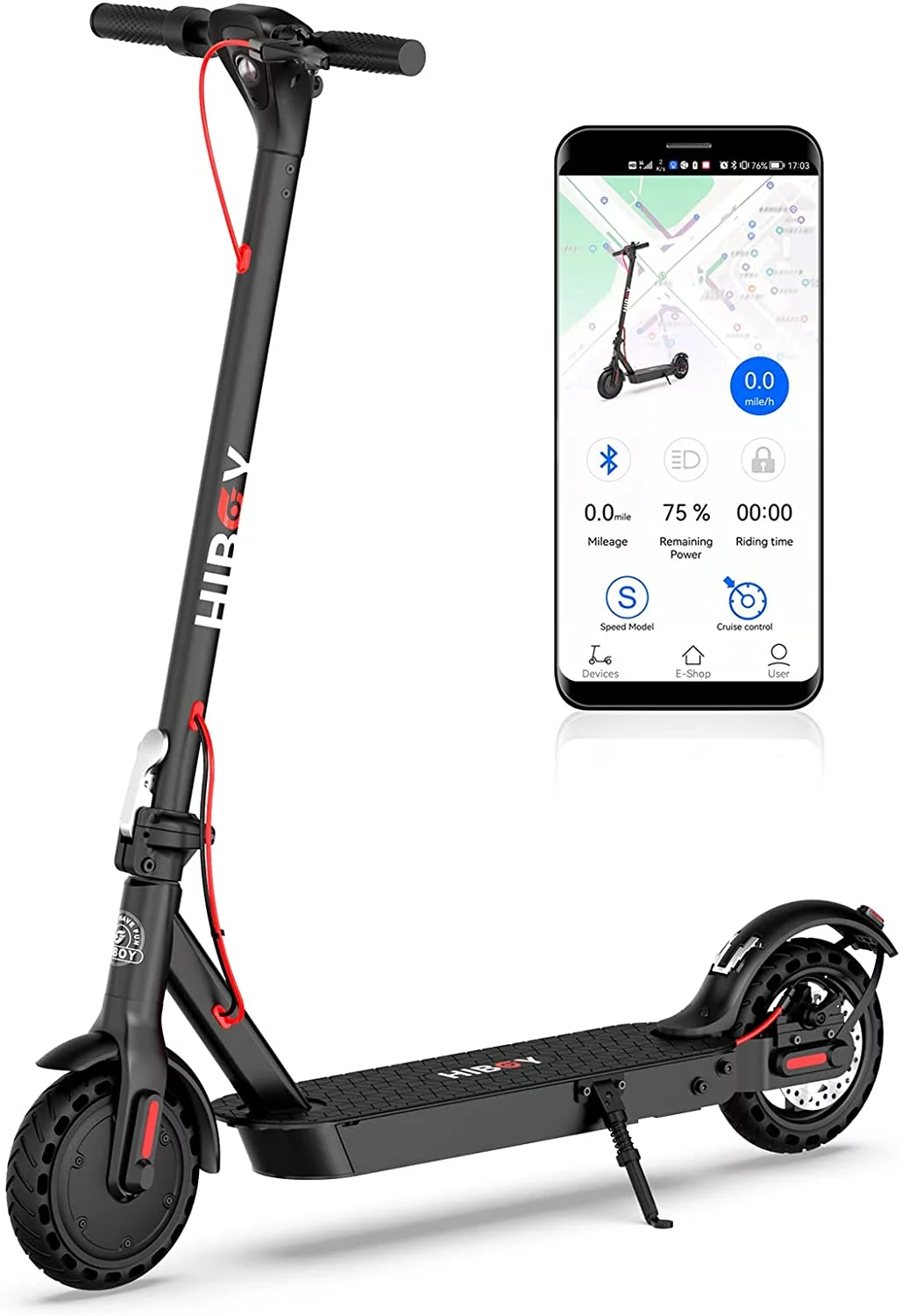 Hiboy KS4 Electric Scooter, 350W 8.5″ Honeycomb Tires 17 Miles 19 Mph with App