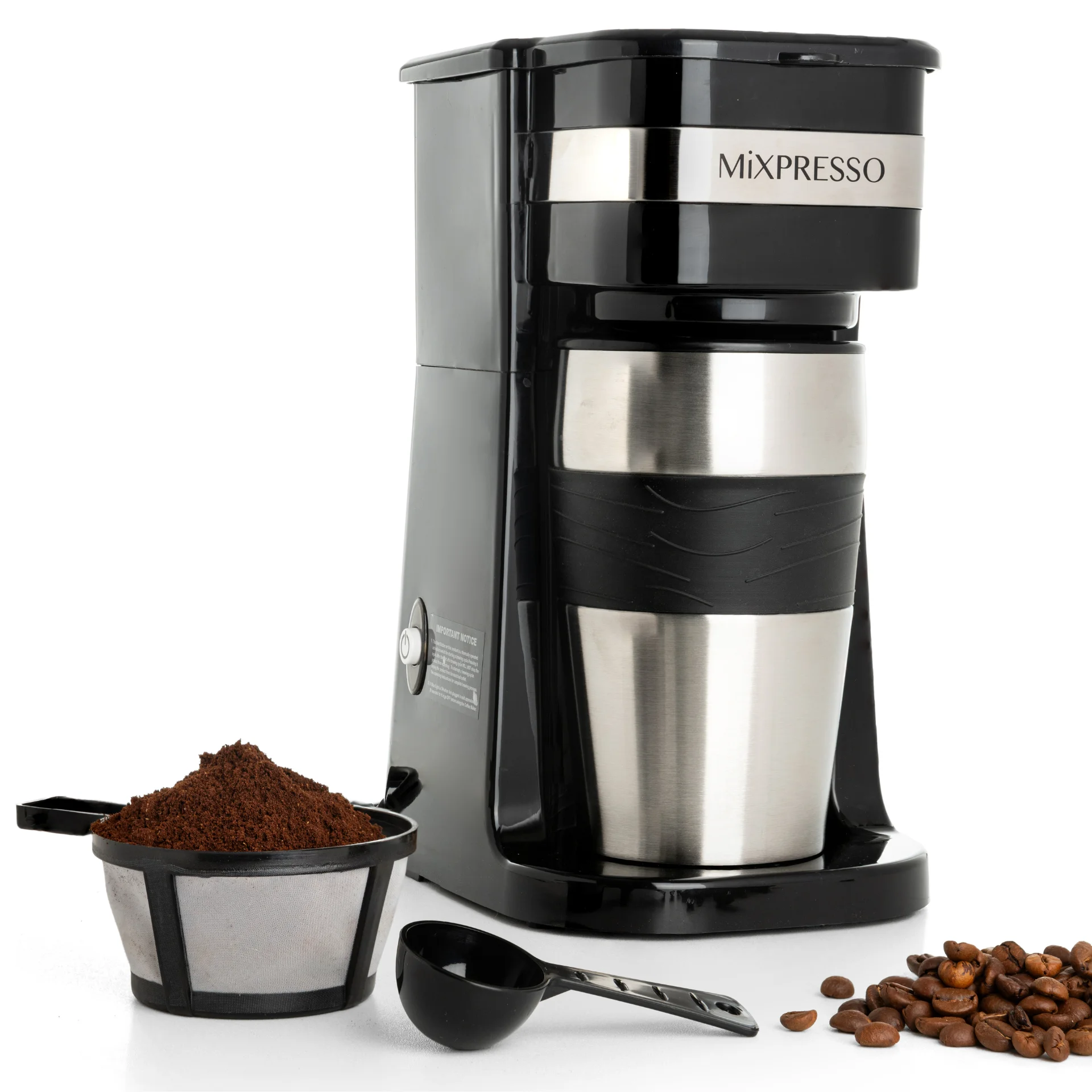 Mixpresso Single Serve Coffee Maker & 14oz Travel Mug (Black)