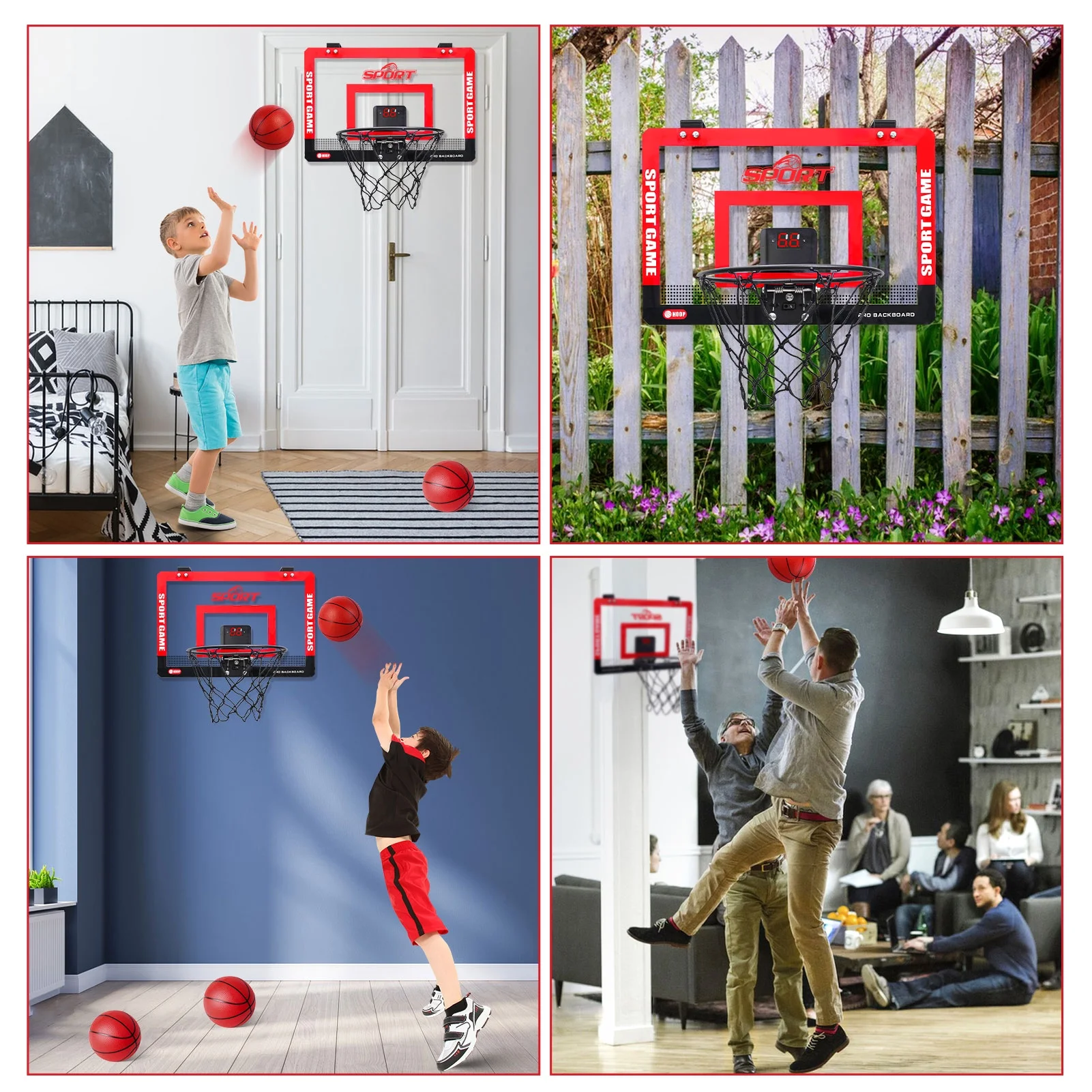 Indoor Basketball Hoop with Electronic Scoring Board Over The Door – Wall Mounted Basketball Hoop Set with Complete Accessories – Indoor Basketball Hoop for Kids & Adults