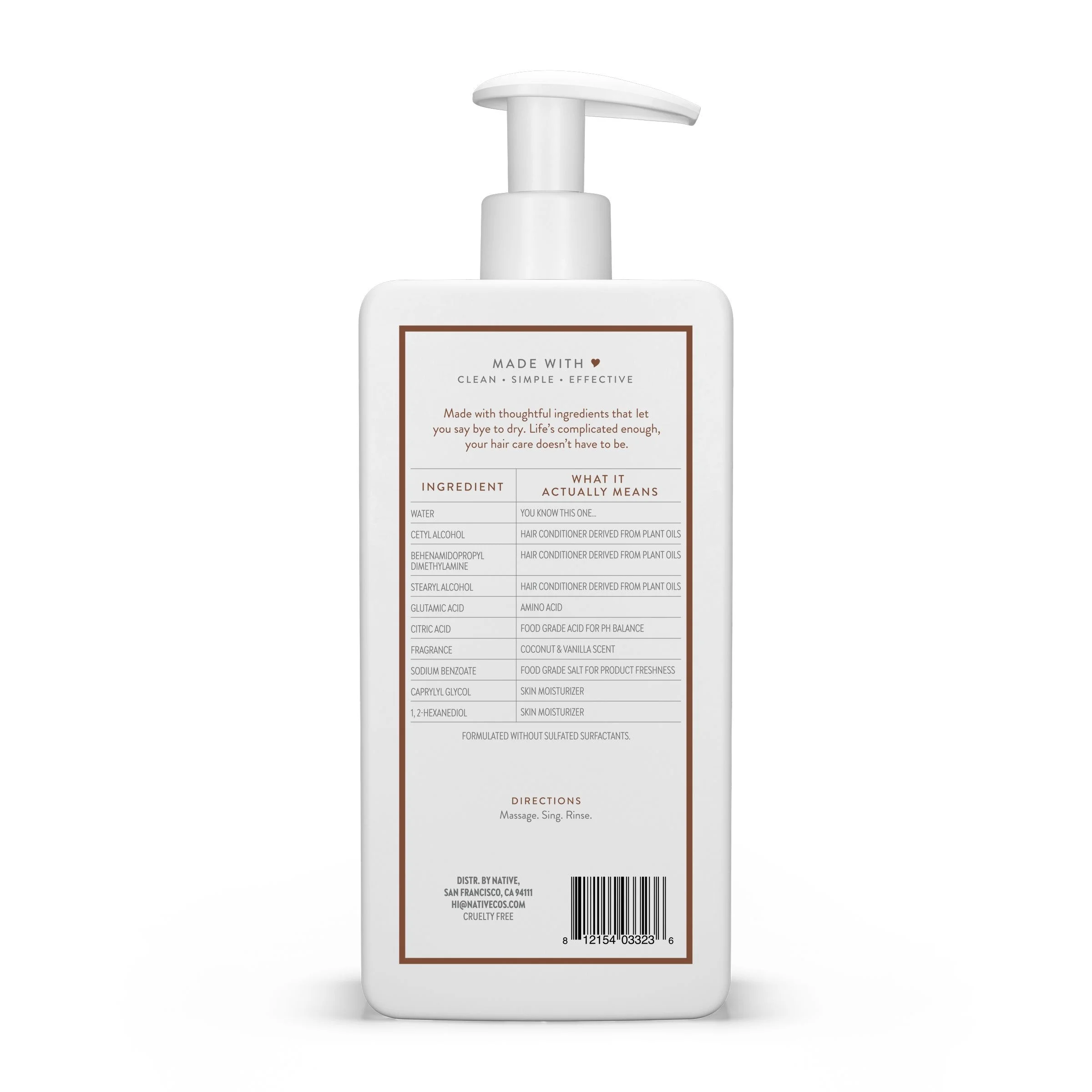 Native Moisturizing Conditioner, Coconut & Vanilla, Sulfate & Paraben Free, 16.5 oz