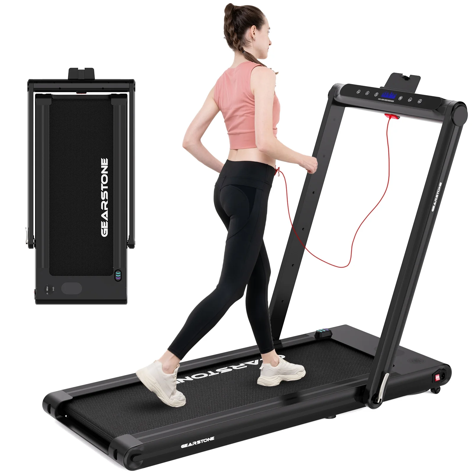 GEARSTONE 2 in 1 Folding Treadmill, Under Desk Treadmill Walking Electric Jogging Running Machine . Treadmill Home Gym Office Workout