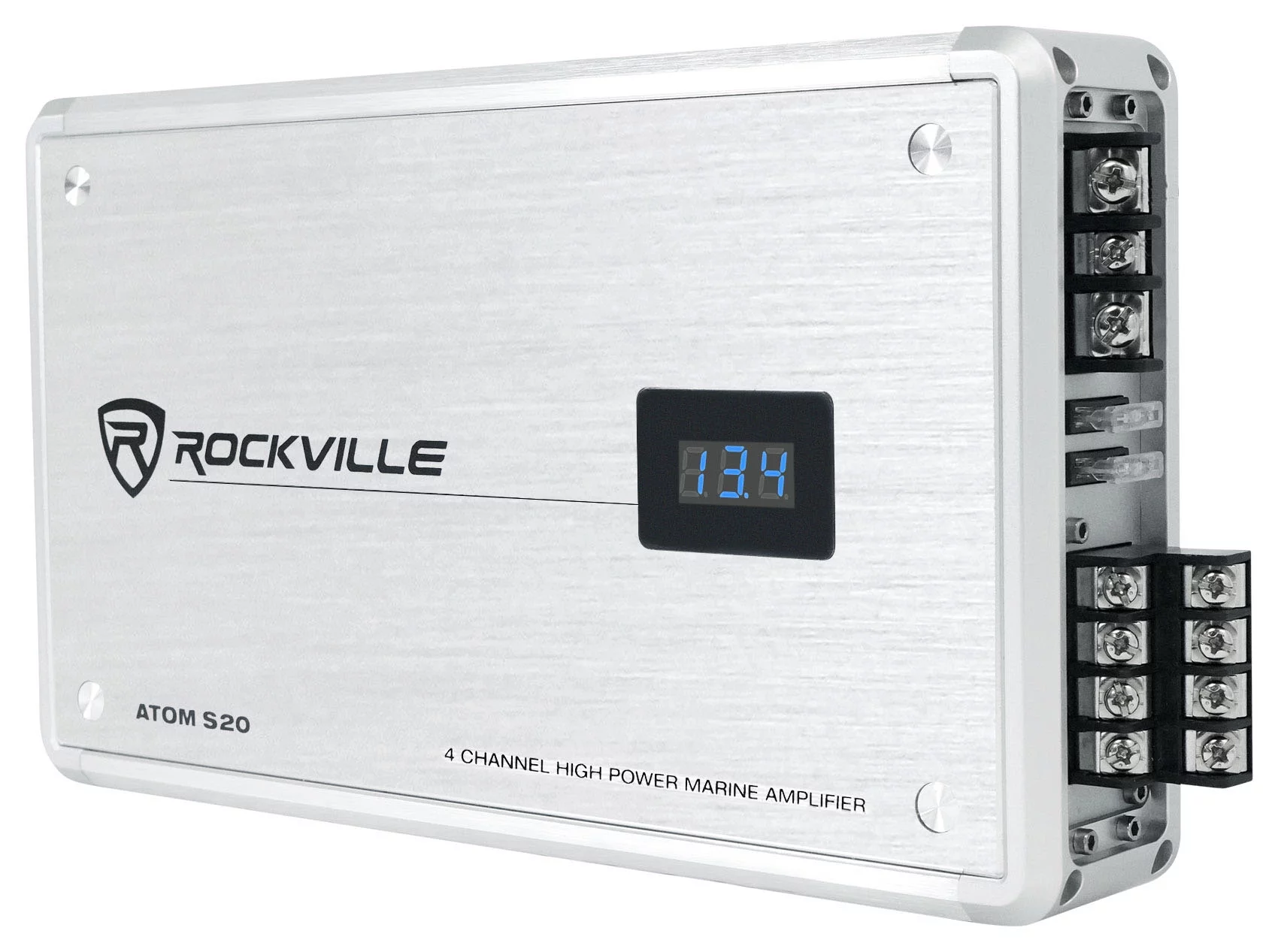 Rockville ATOM S20 Marine Bluetooth Amplifier 1600w 4 Channel/Volt Meter+PA Mic