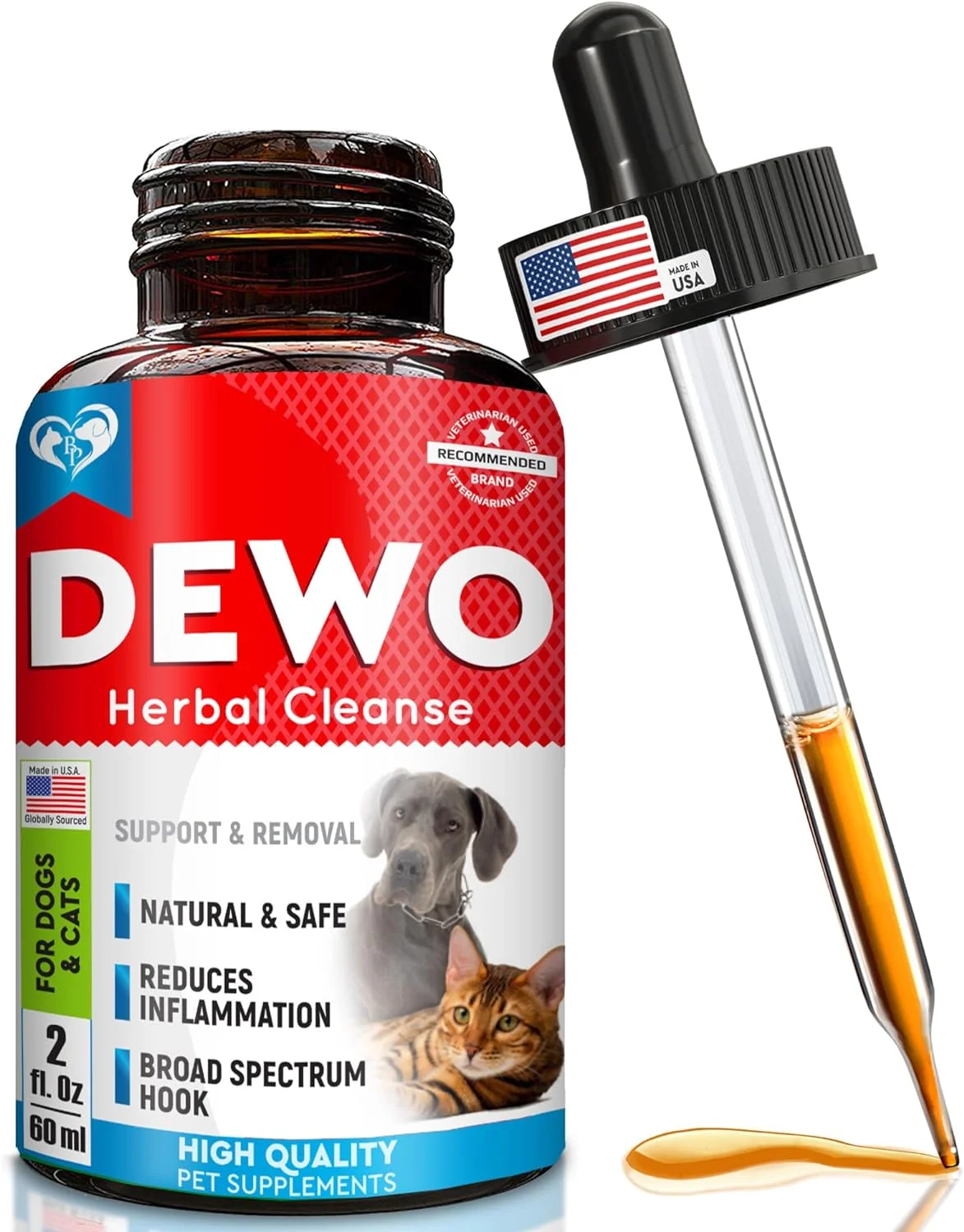 Dewormer for Dogs & Cats – Made in USA – Effective Against Tapeworms Hookworms Roundworms Whipworms – Natural Worm Treatment for Kitten & Puppy – Made in USA